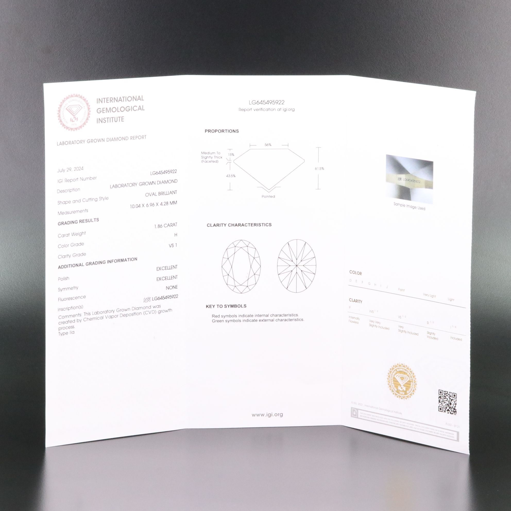 Loose 1.86 CT Lab Grown Diamond with IGI Report