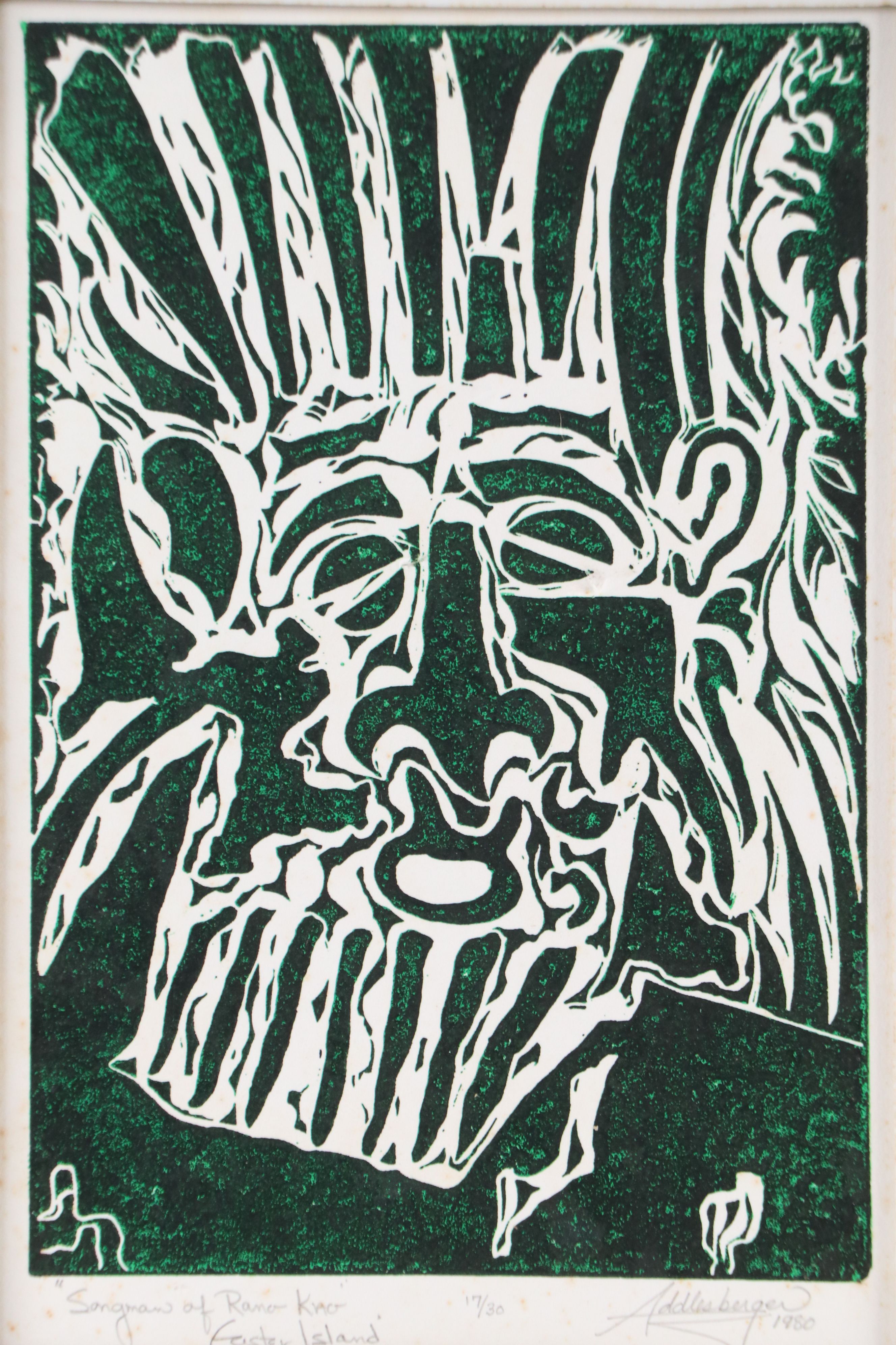 Relief Print "Songman of Ramo Kno Easter Island," 1980