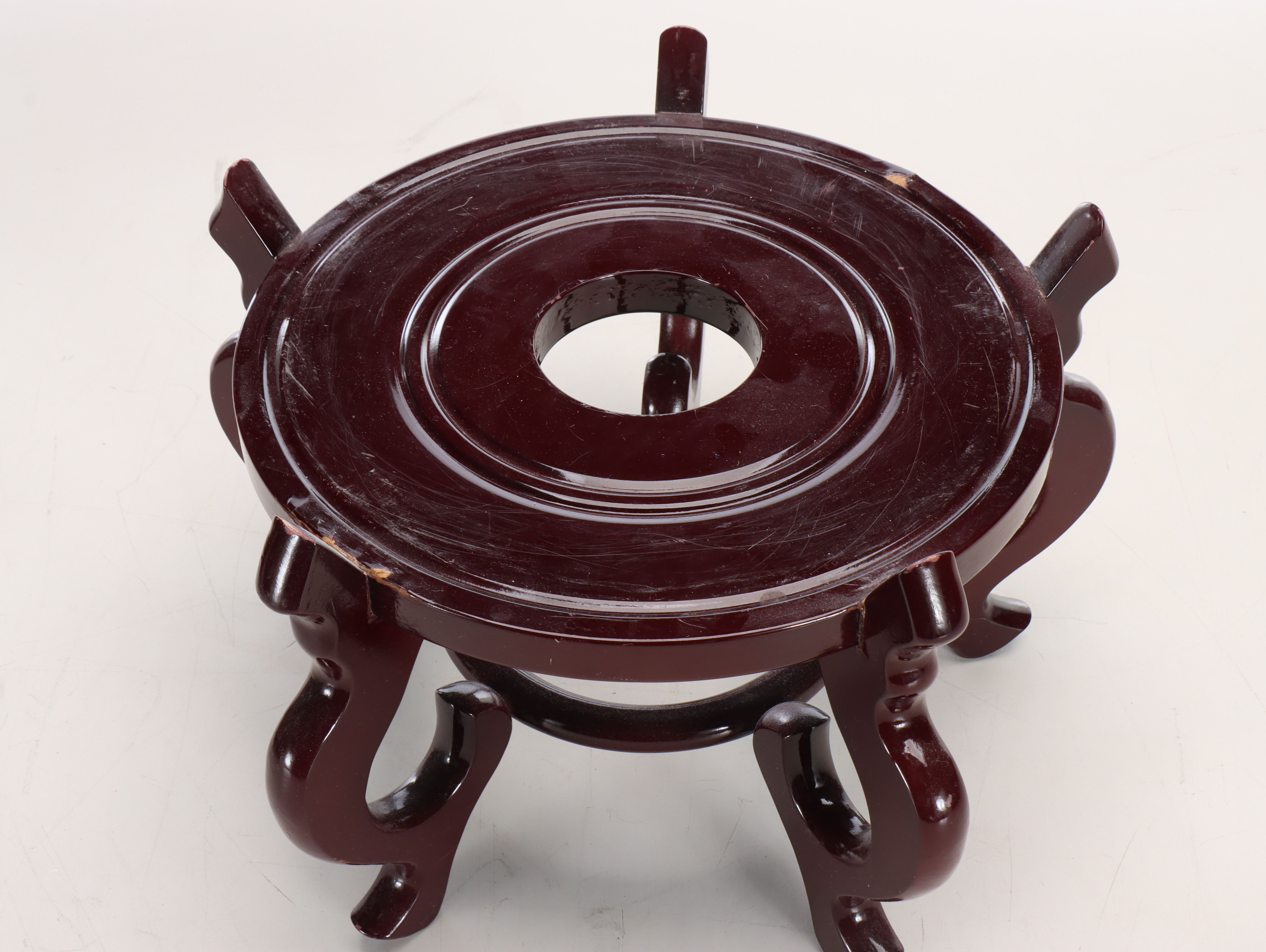 Chinese Style Ceramic Fishbowl Planter on Wood Base