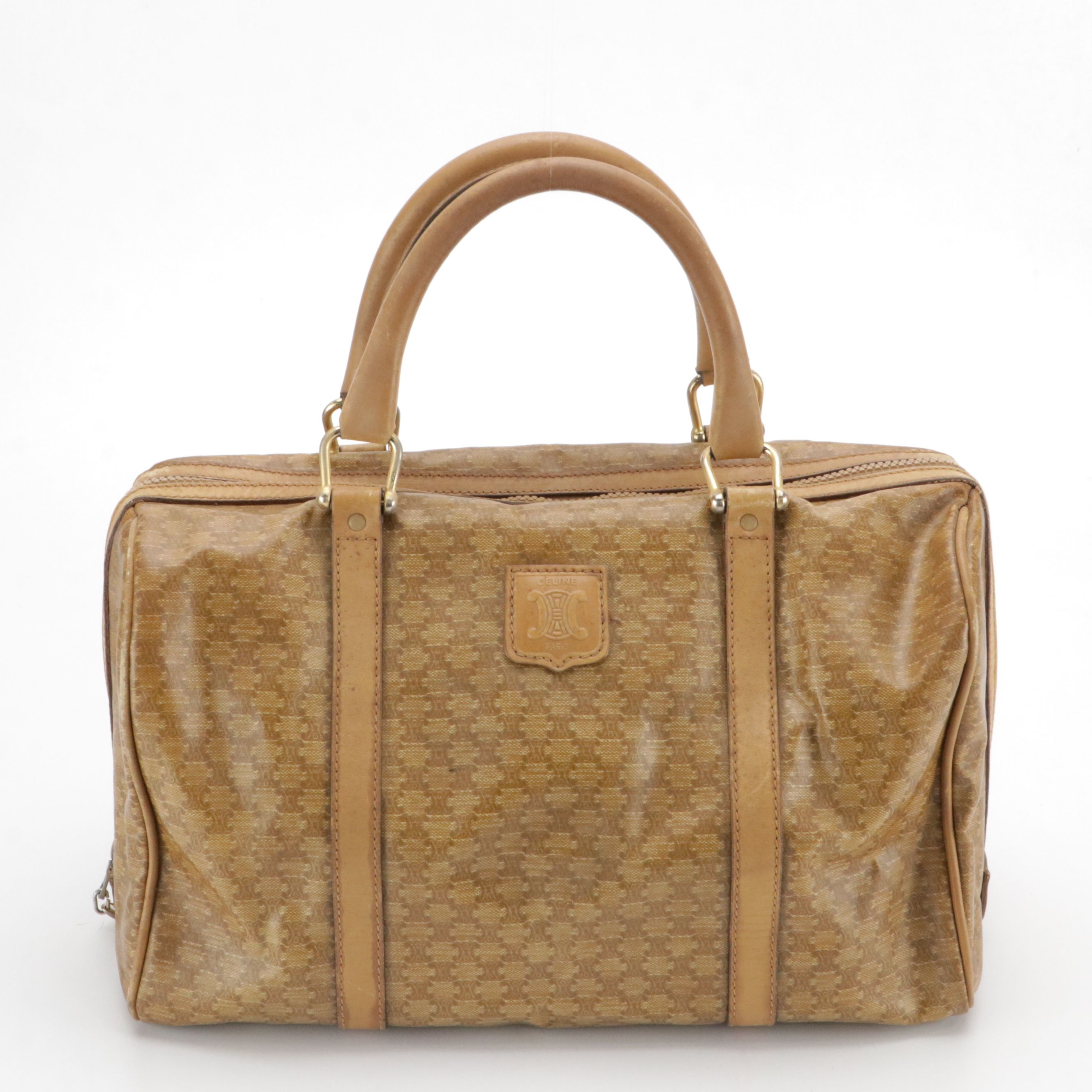 Celine Boston Bag in Brown PVC and Leather Trim