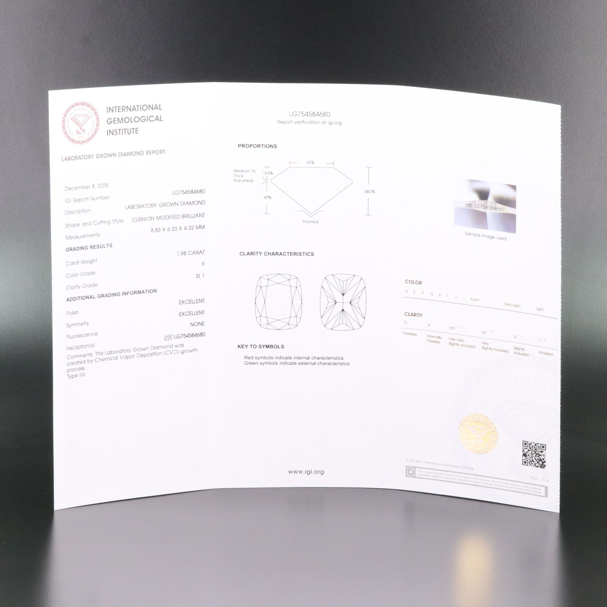 Loose 1.98 CT Lab Grown Diamond with IGI Report
