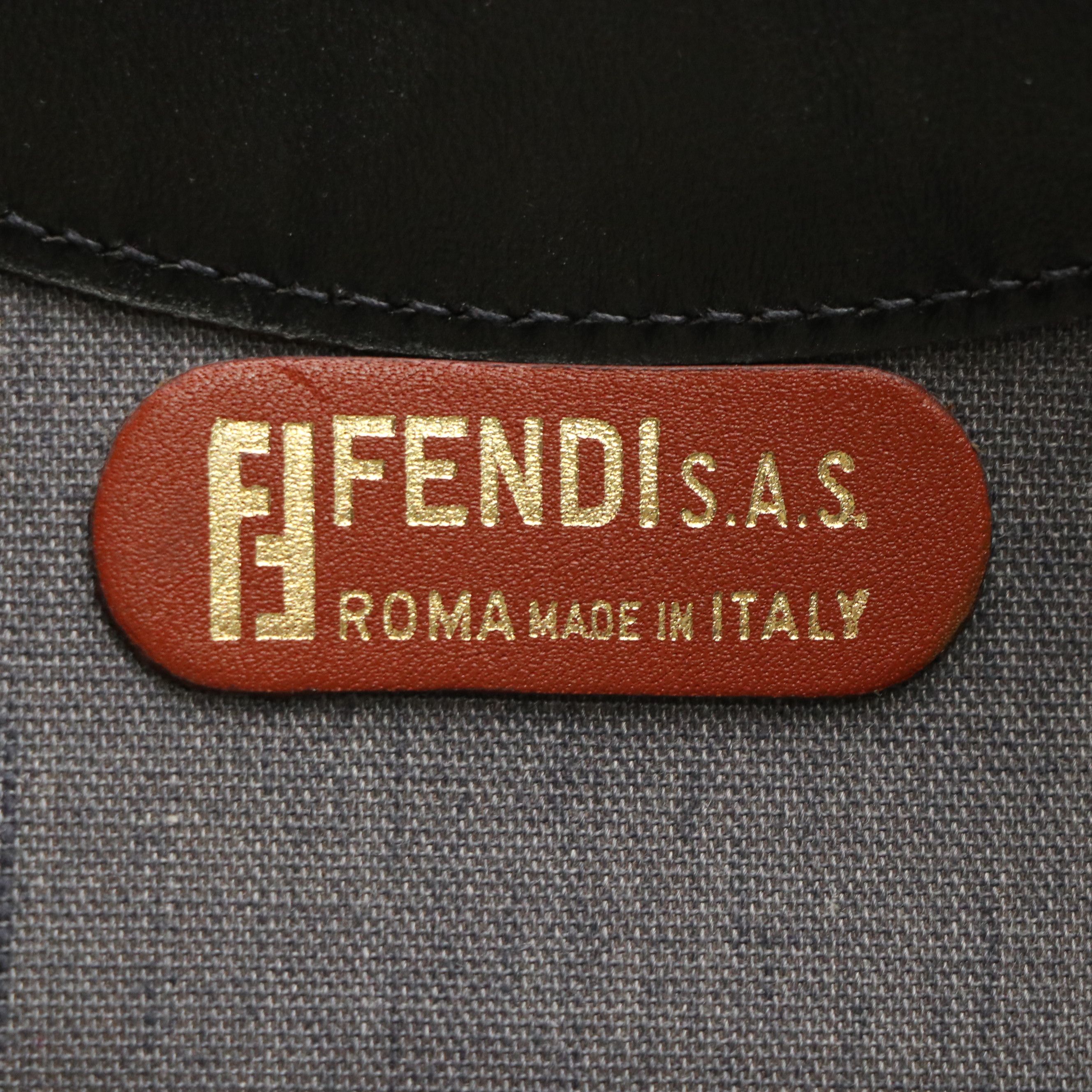 Fendi Flat Handlebar Tote Bag in Pequin Stripe Coated Canvas and Brown Leather