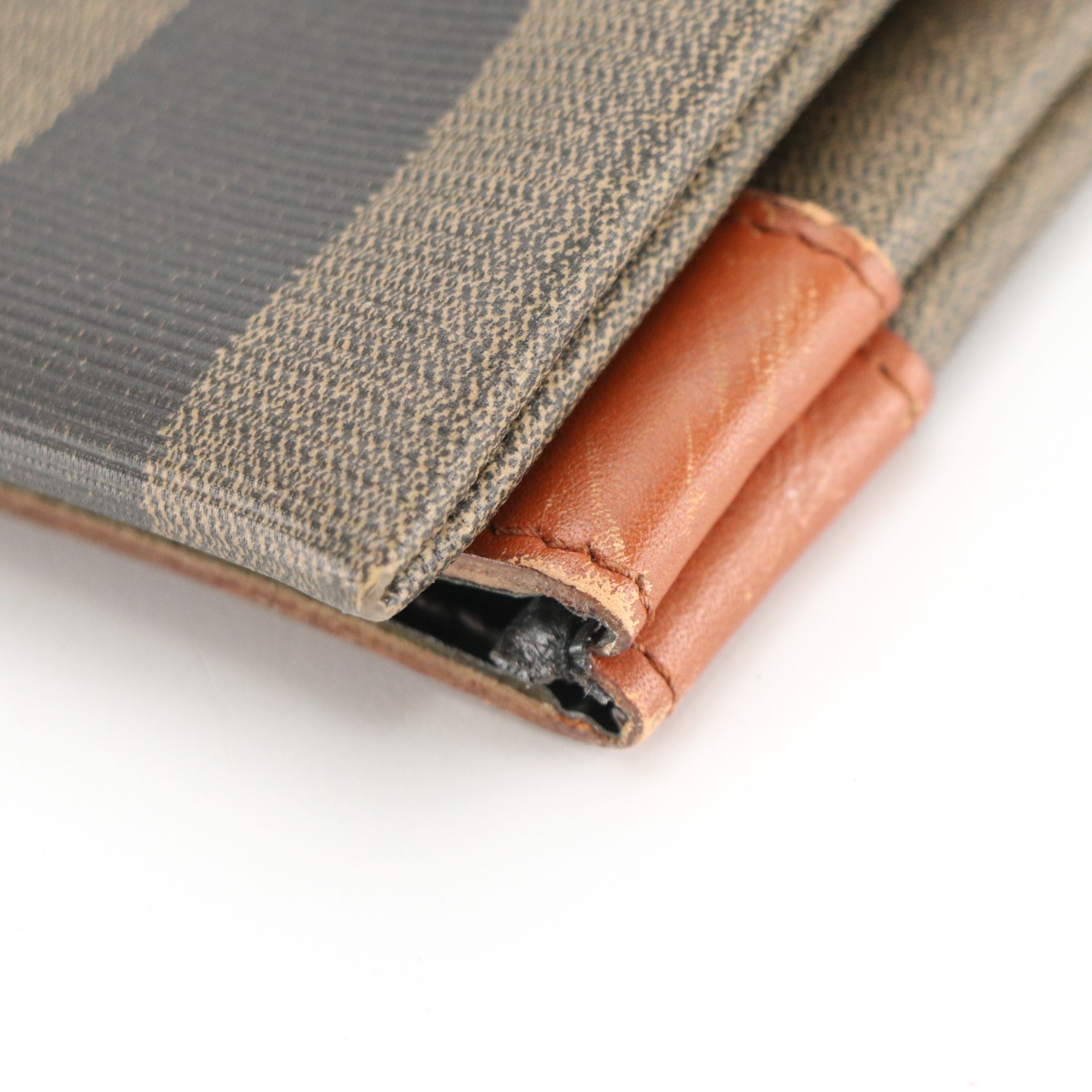 Fendi Flat Handlebar Tote Bag in Pequin Stripe Coated Canvas and Brown Leather