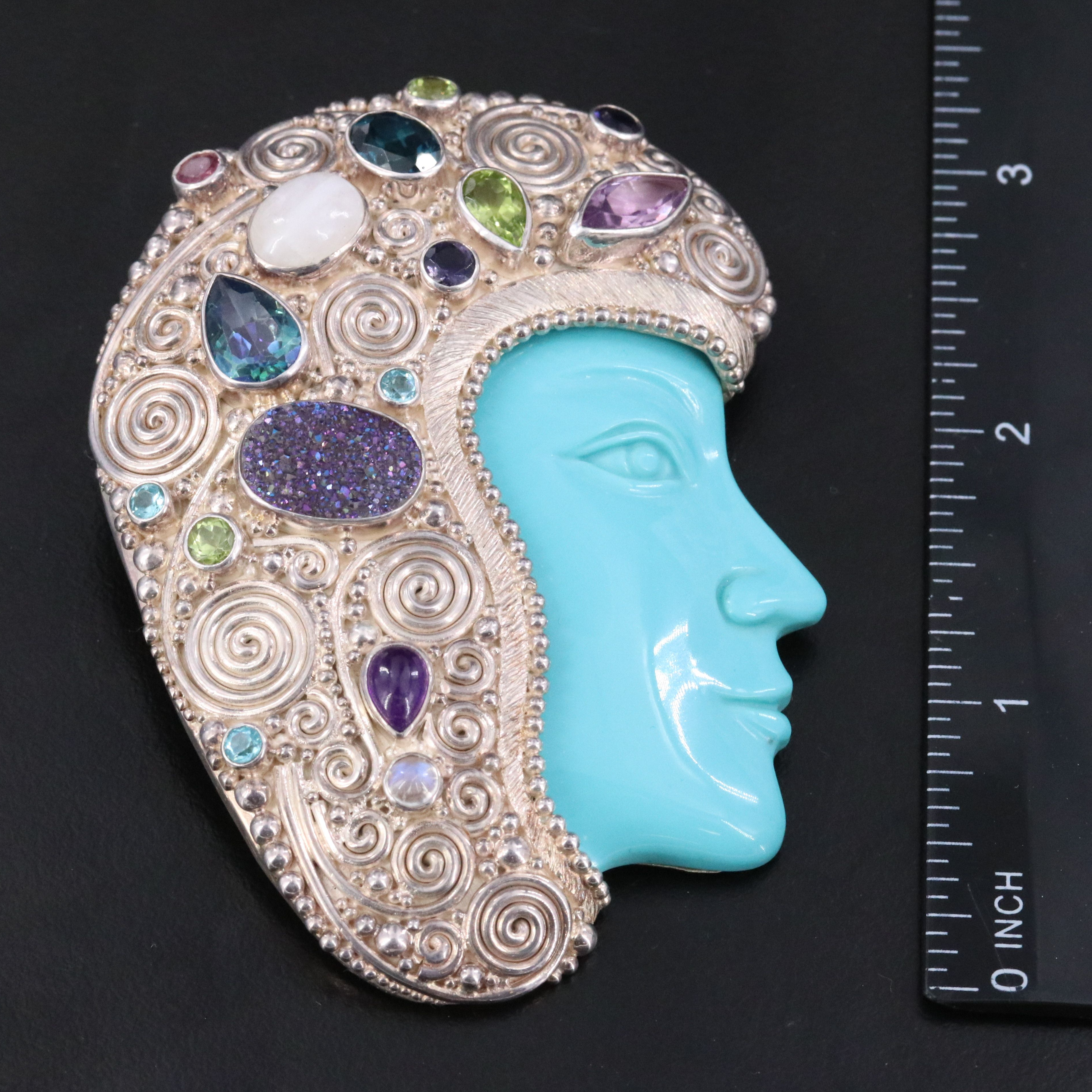 Sajen Sterling Turquoise and Gemstone Converter Brooch