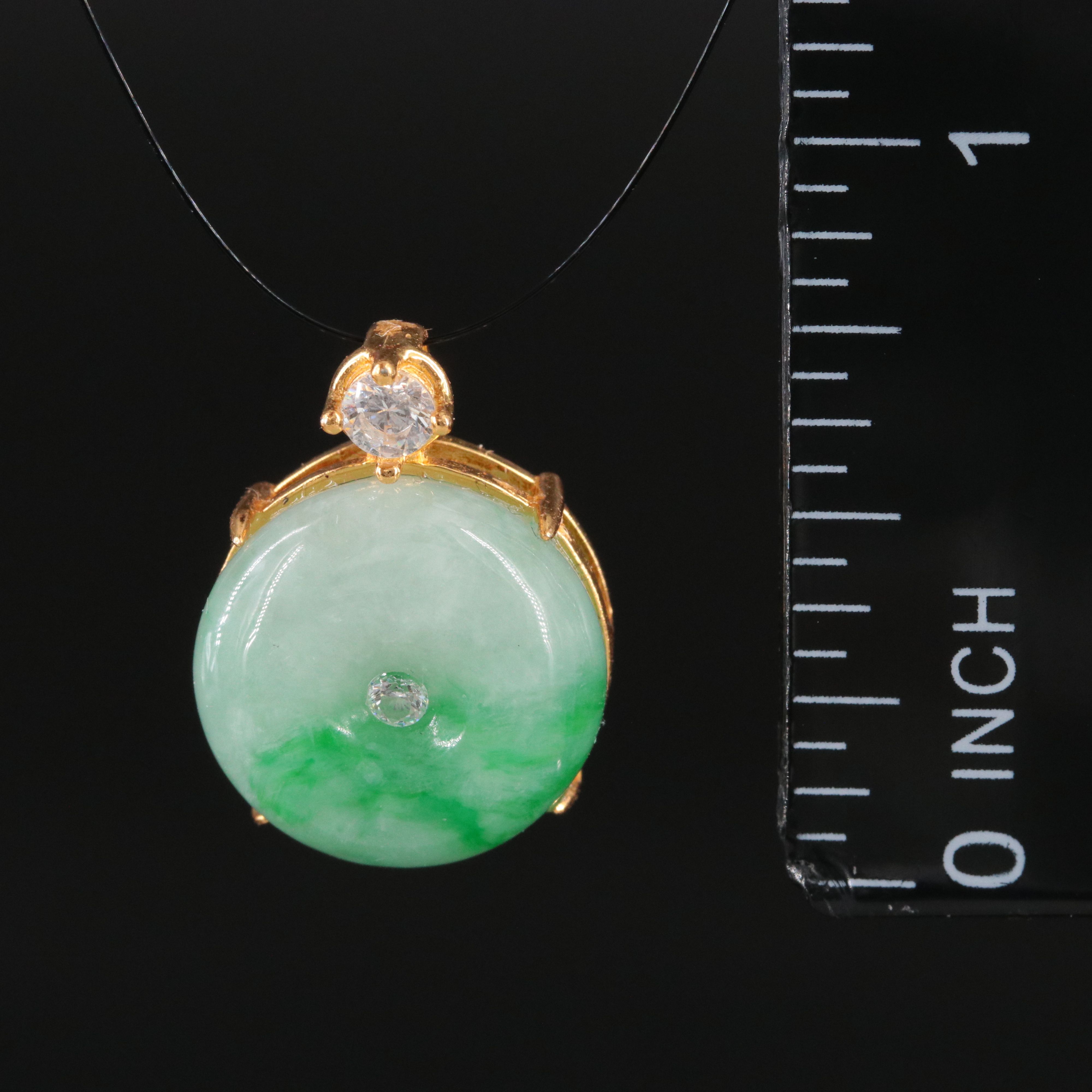 Sterling Jadeite Bi and CZ Pendant
