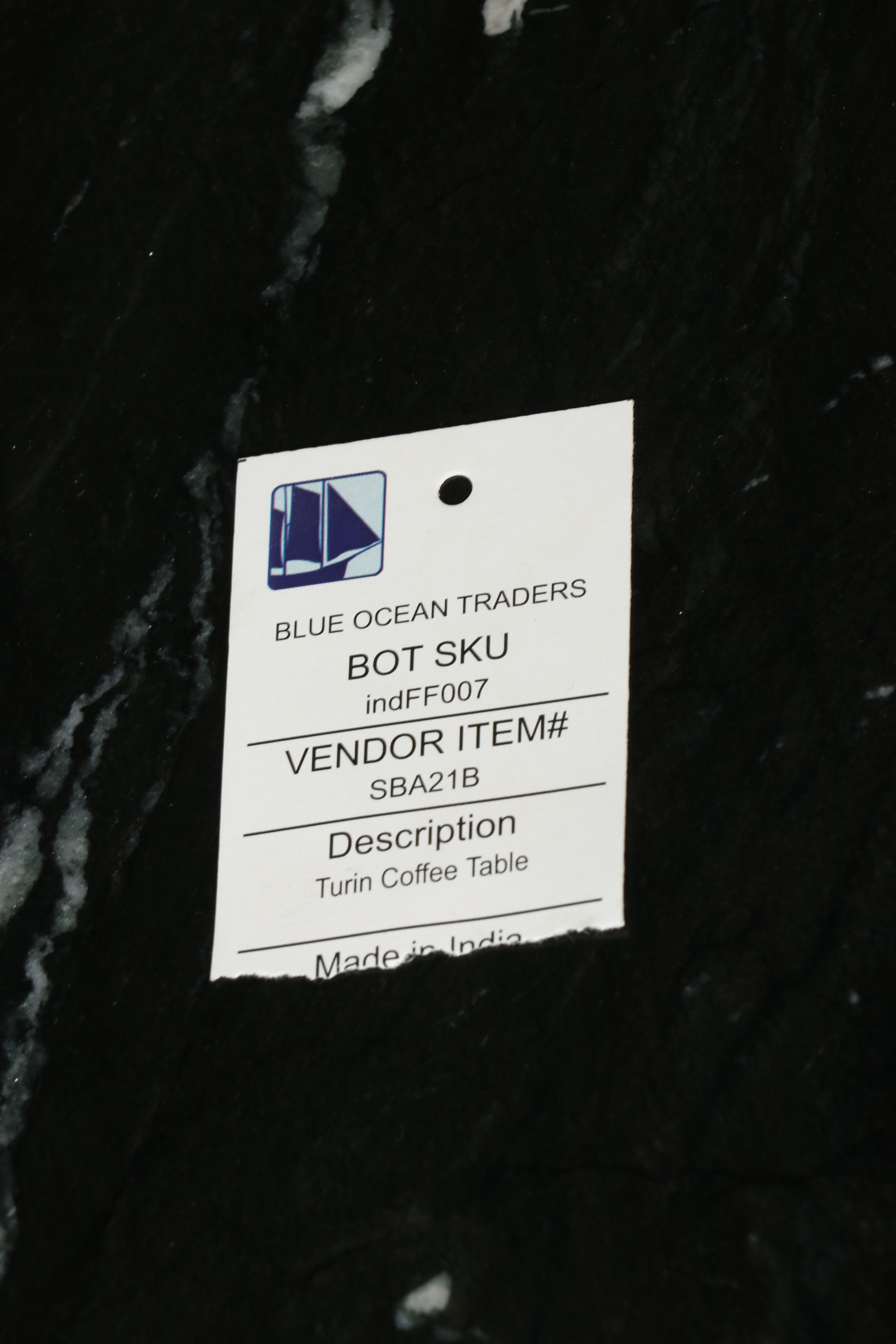 Contemporary Nero Marquina-Style Marble Dining Table