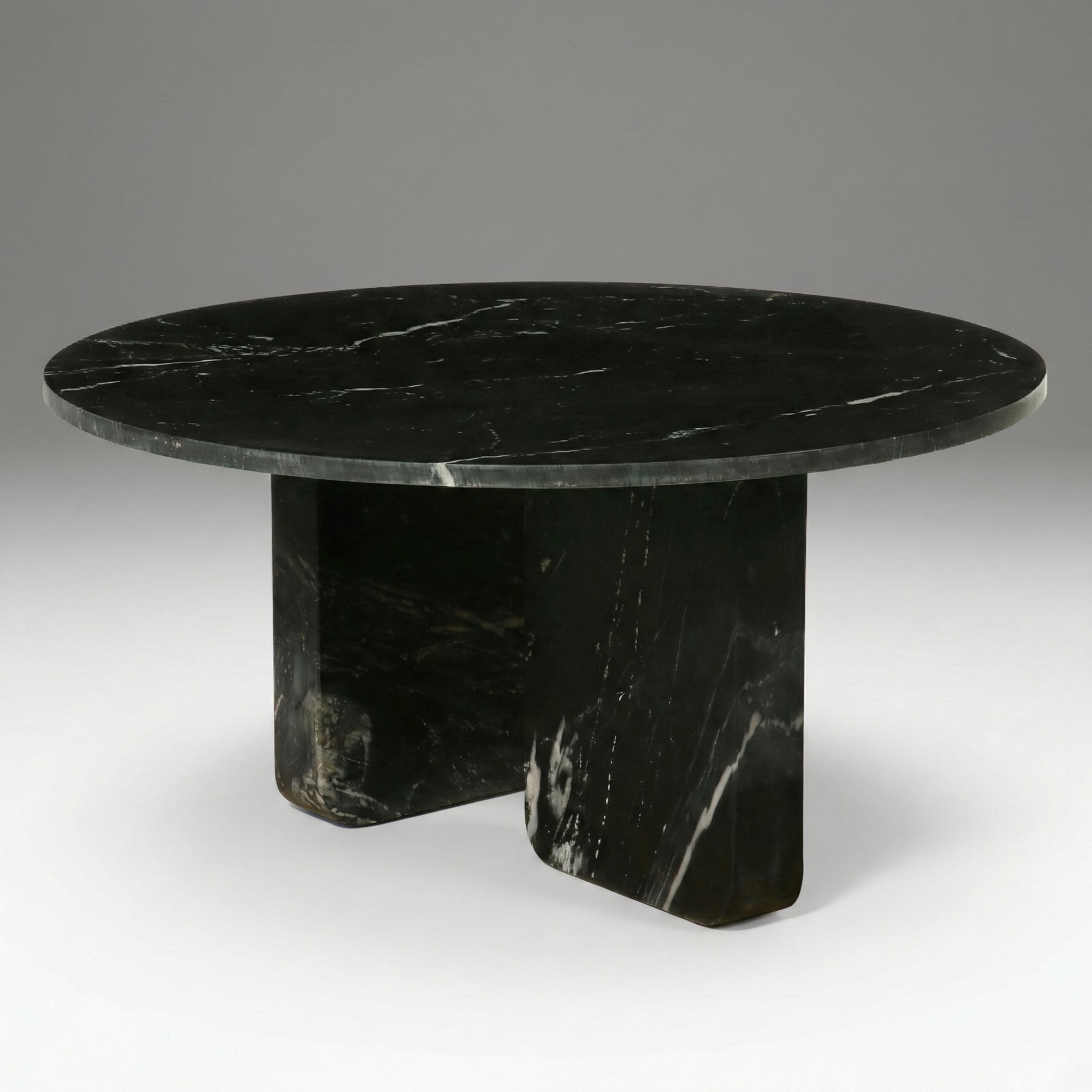 Contemporary Nero Marquina-Style Marble Dining Table