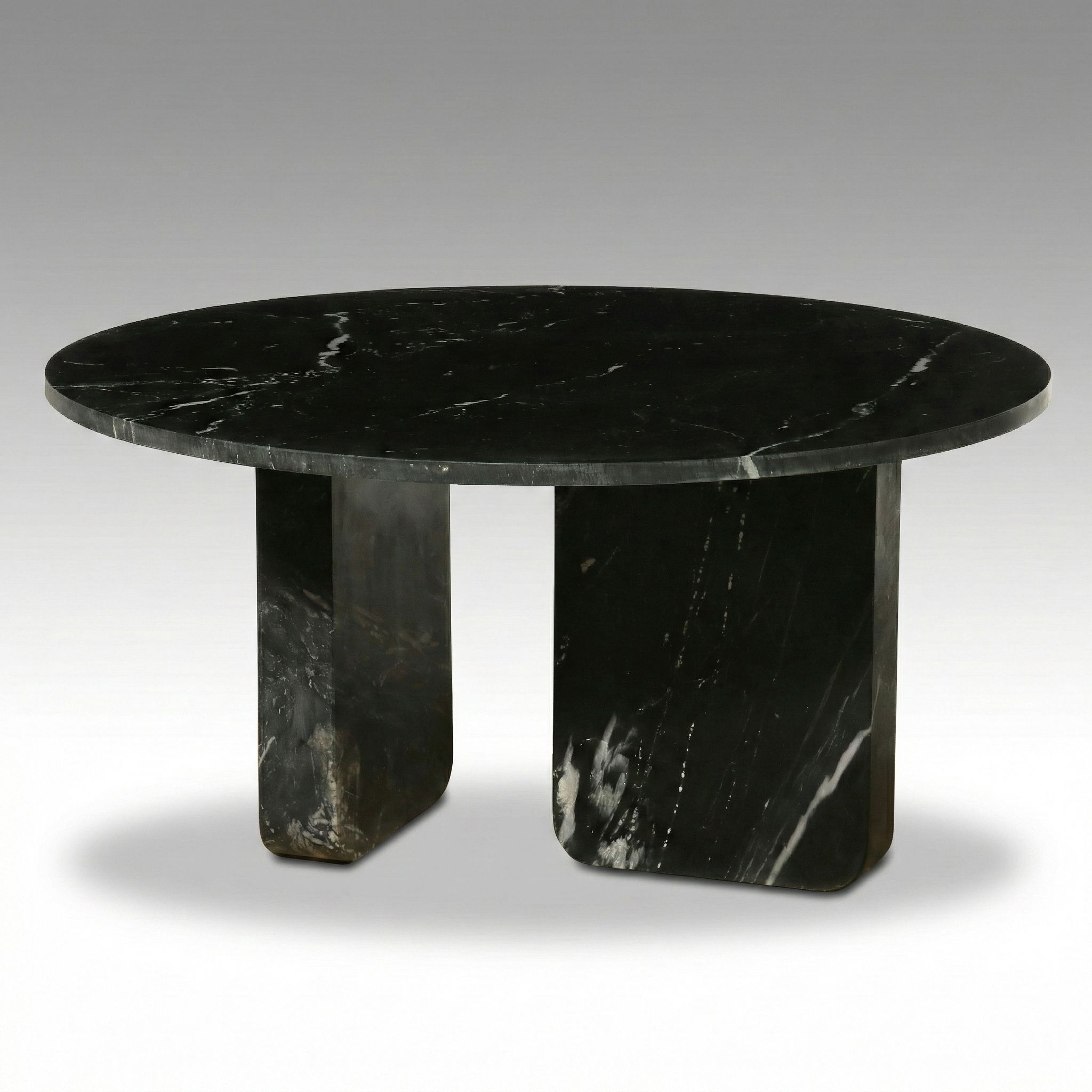 Contemporary Nero Marquina-Style Marble Dining Table