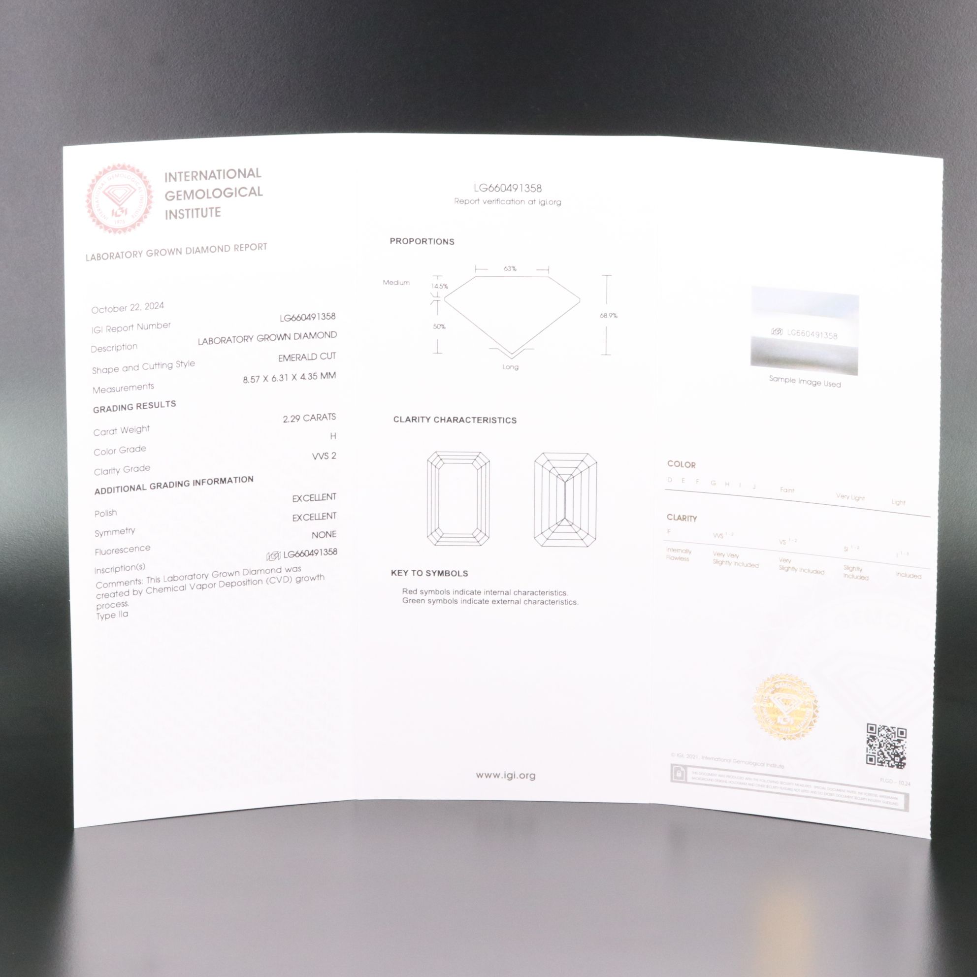 Loose 2.29 CT Lab Grown Diamond with IGI Report