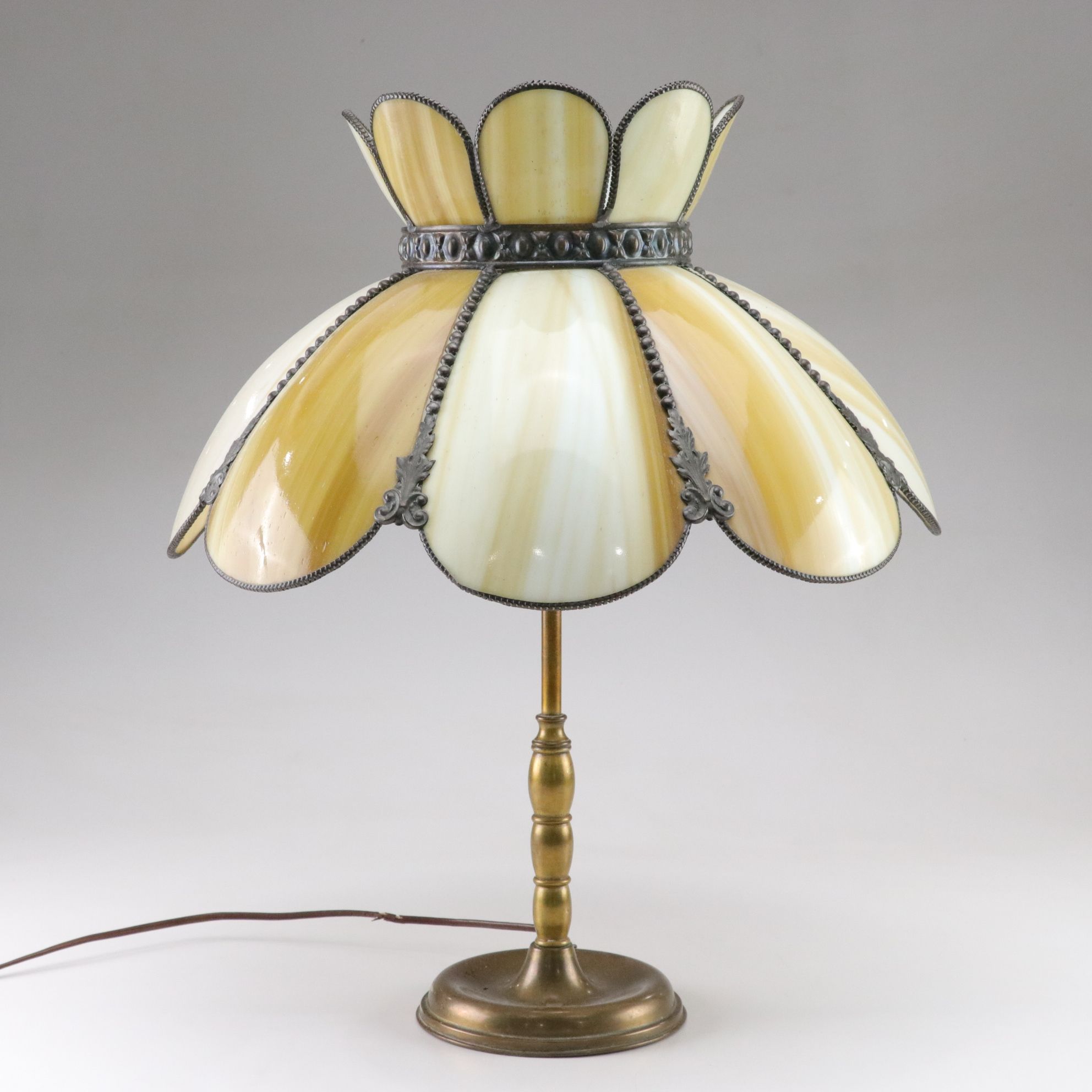 Art Nouveau Style Yellow Tulip Slag Glass Lamp, 1940s