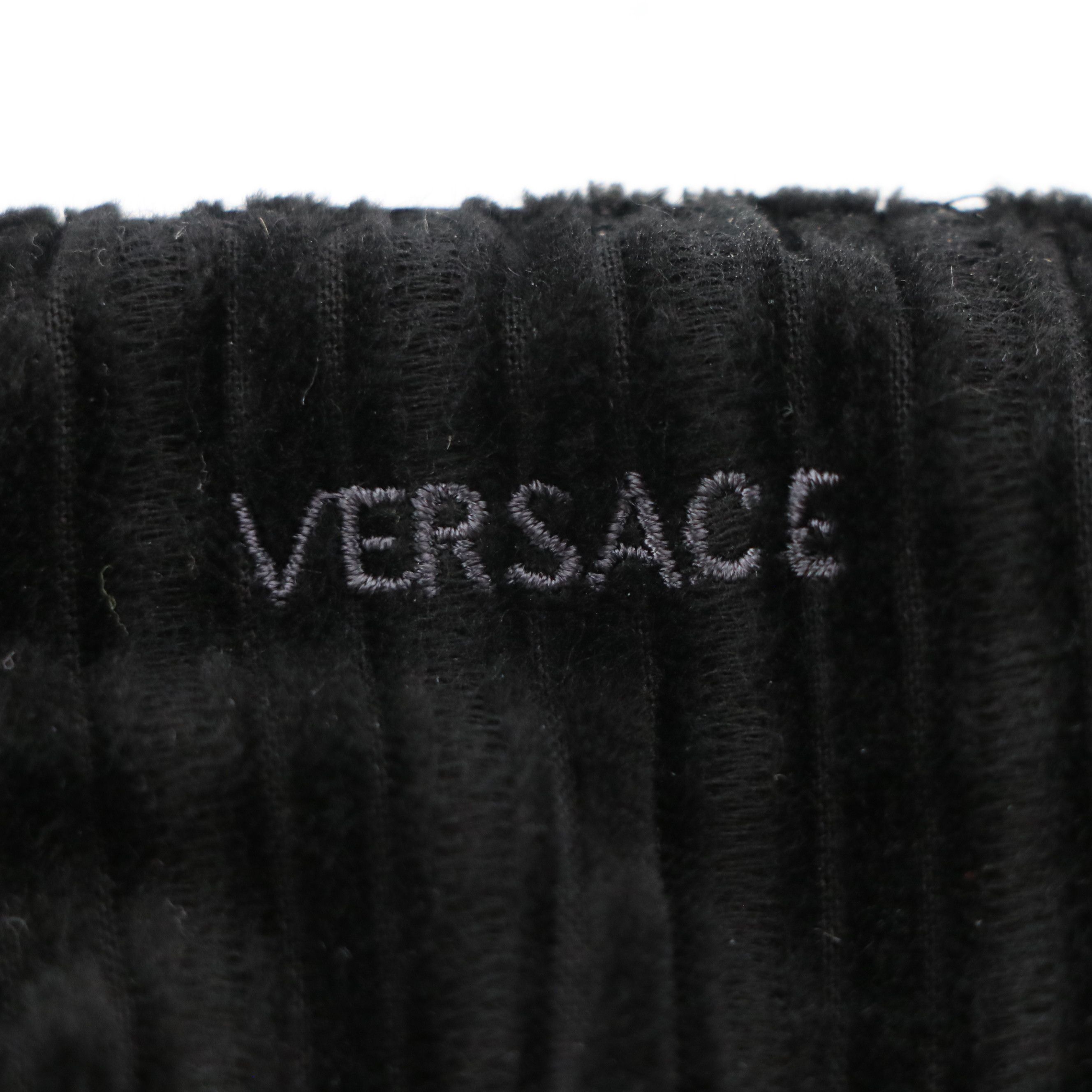 Gianni Versace Cashmere-Lined Leather/Striped Fabric Gloves