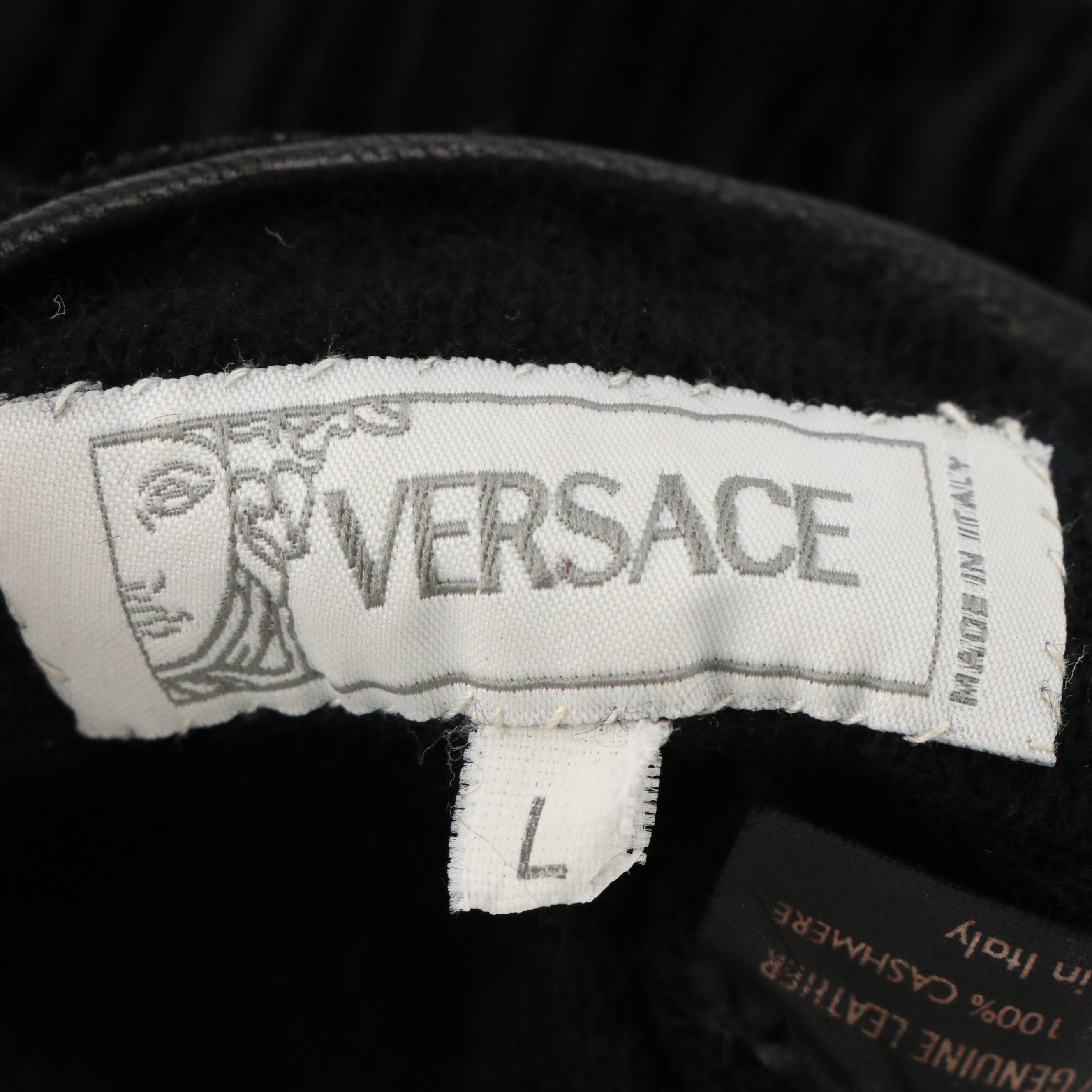Gianni Versace Cashmere-Lined Leather/Striped Fabric Gloves