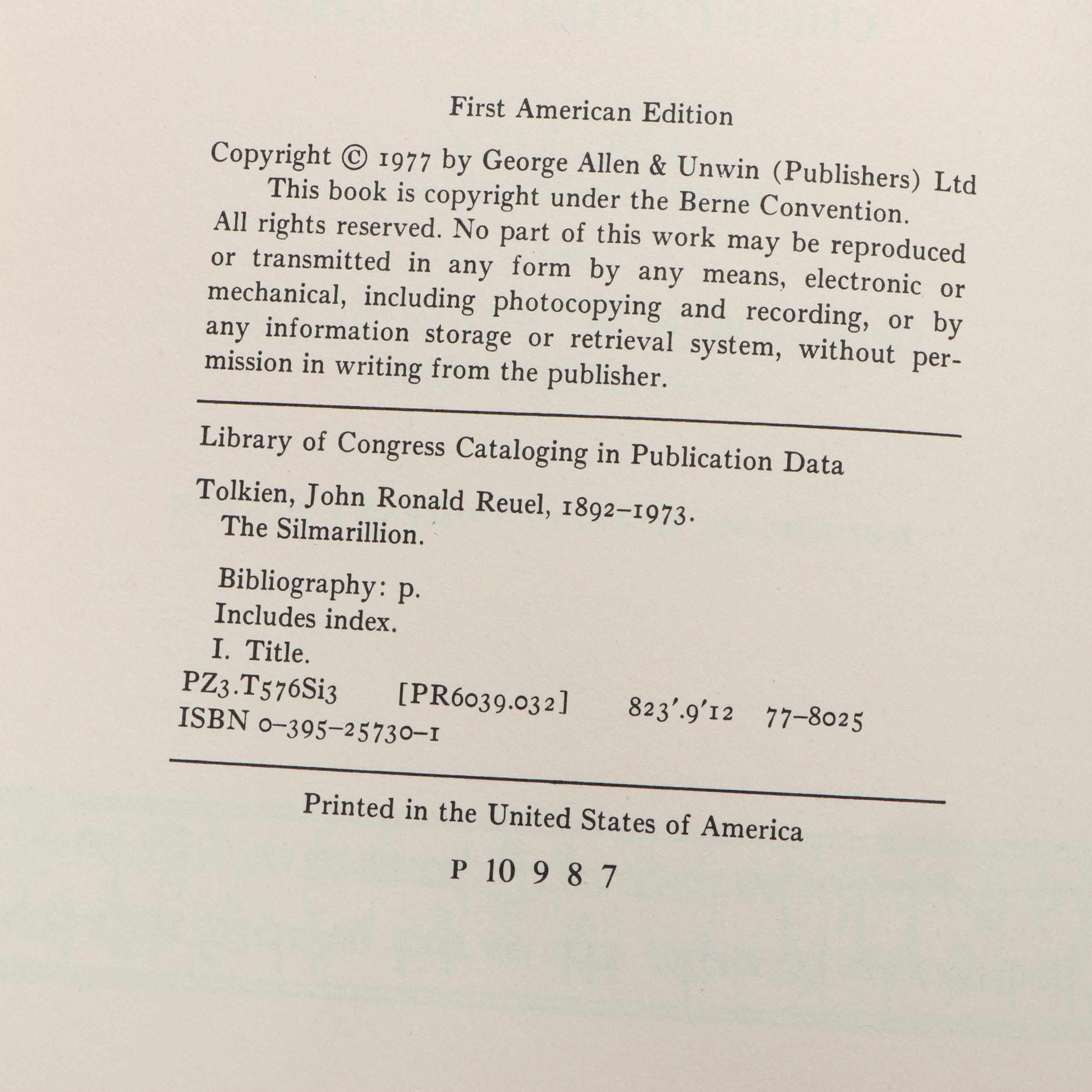 First American Edition "The Silmarillion" by J. R. R. Tolkien with Map, 1977