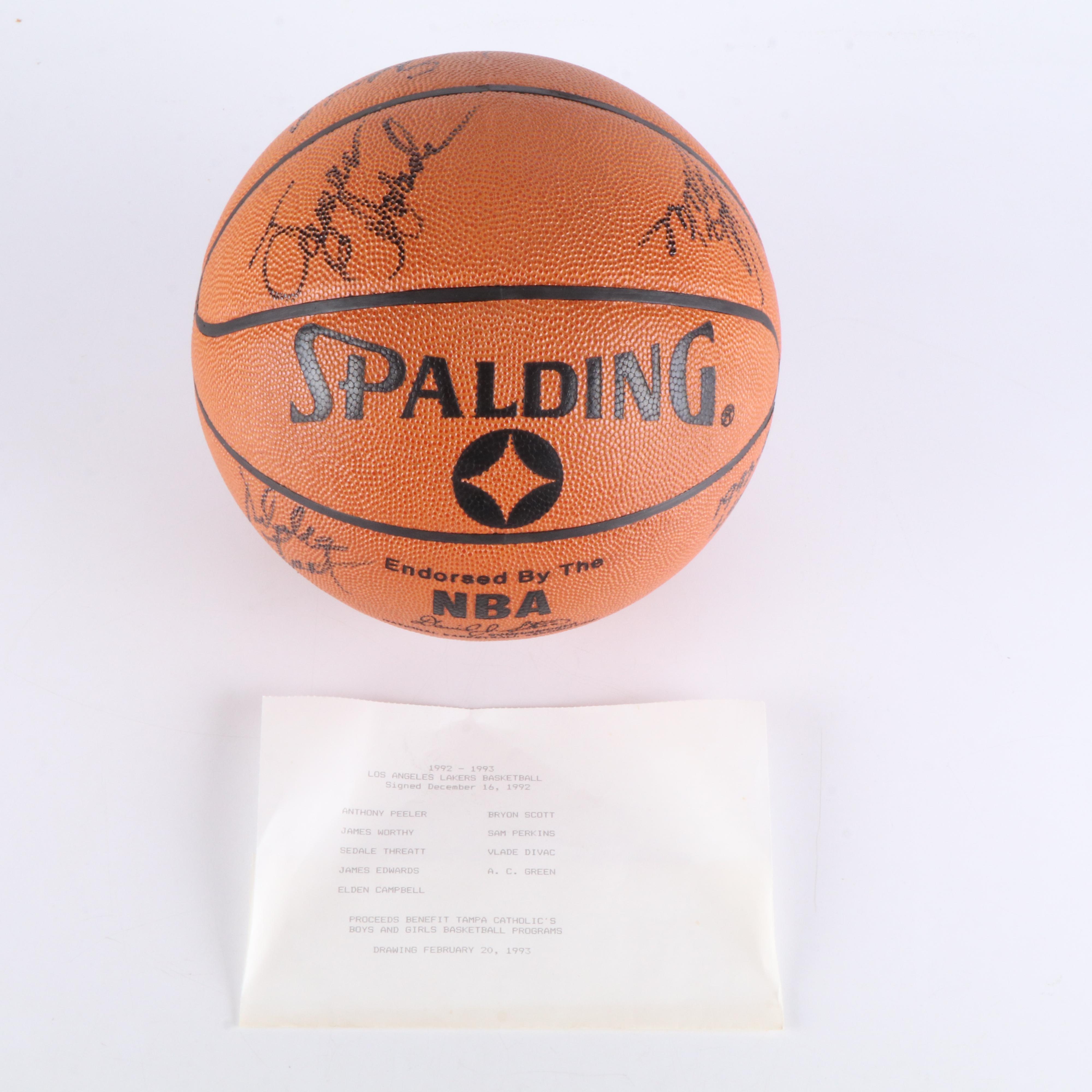 1992-93 Los Angeles Lakers Team Signed Basketball with James Worthy and More