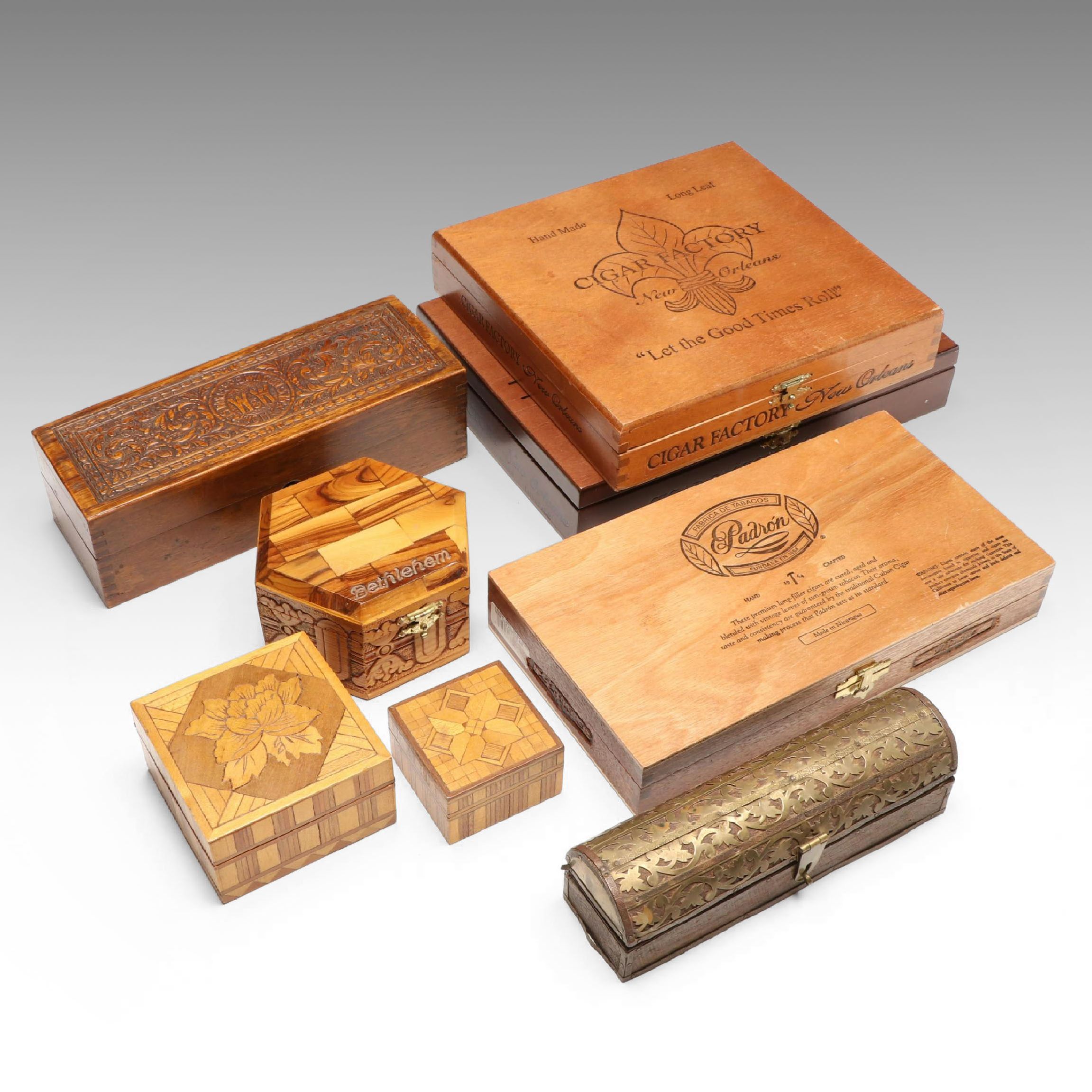 Cigar Factory New Orleans and Padrón Wood Cigar Boxes with Other Wood Boxes