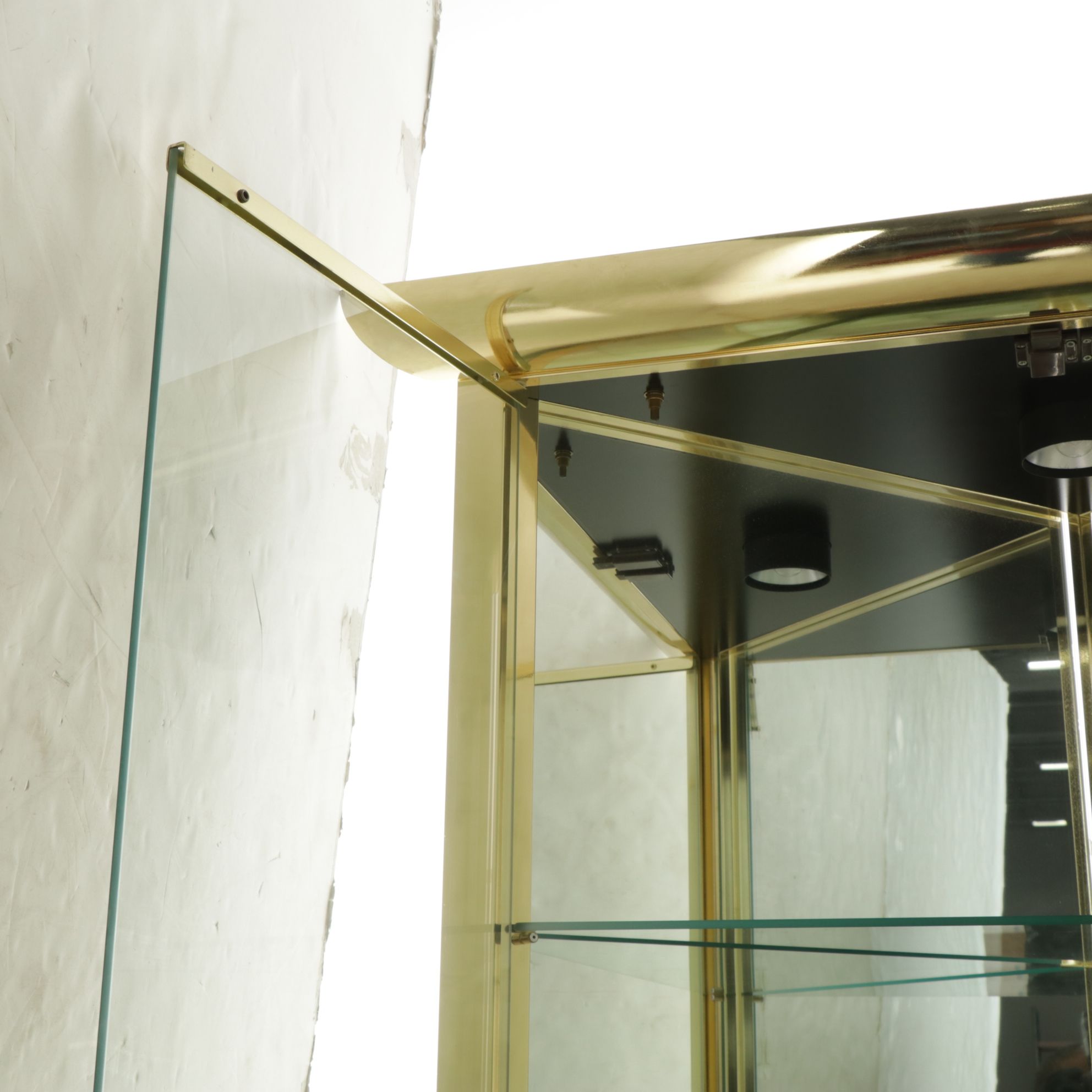 Brass Mirrored Corner Display Cabinet