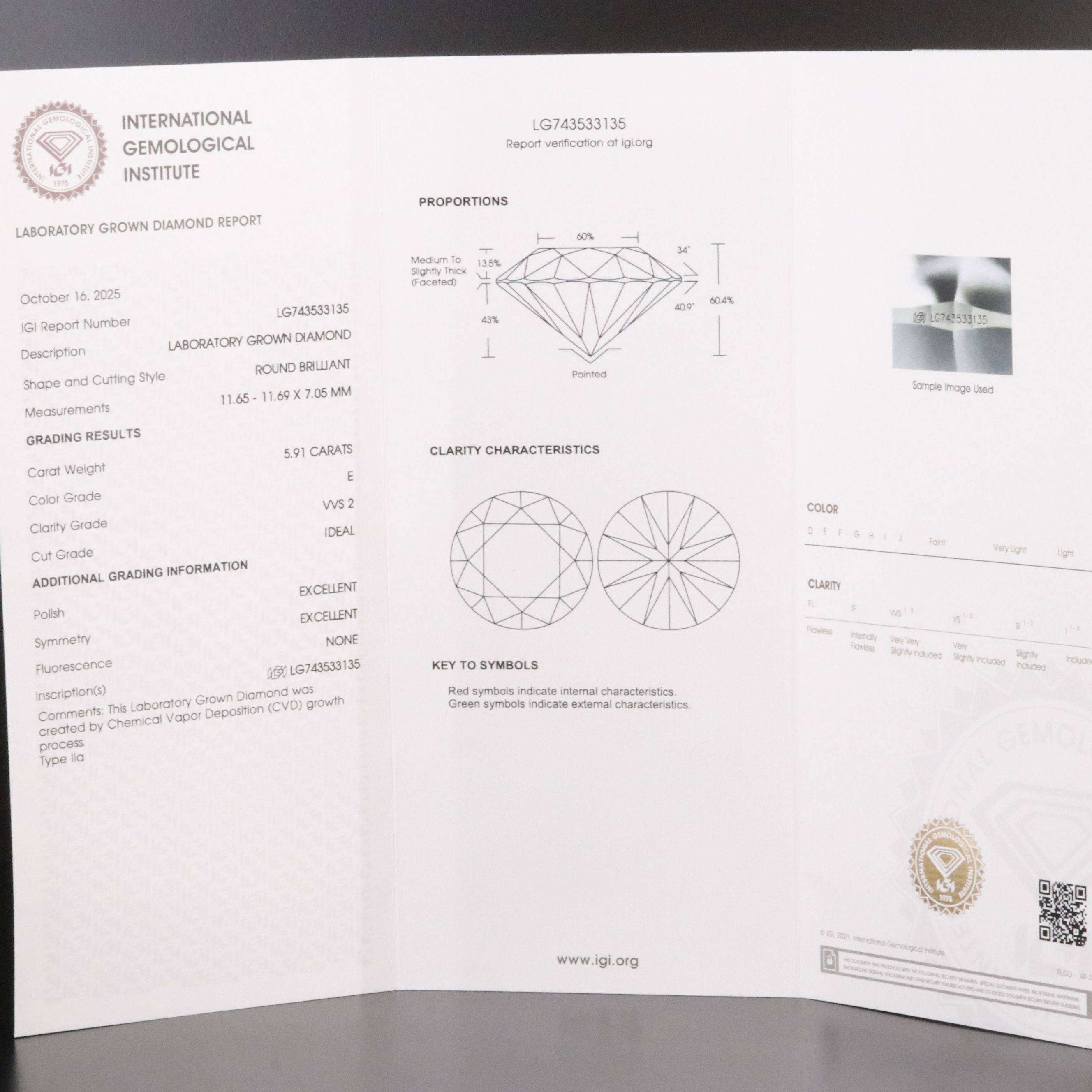 Platinum 5.91 CT Lab Grown Diamond Solitaire Ring with IGI Report