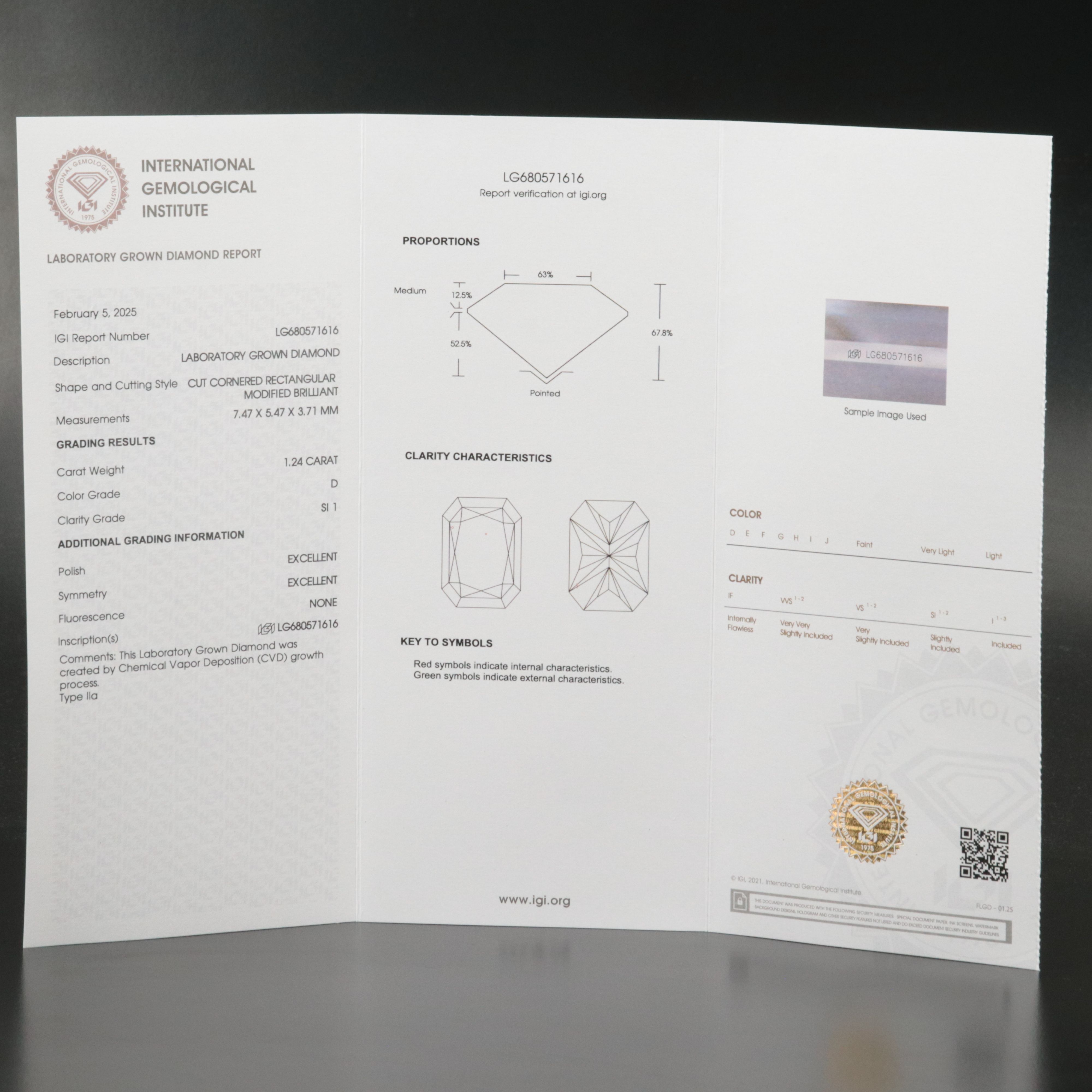 Loose 1.24 CT Lab Grown Diamond with IGI Report