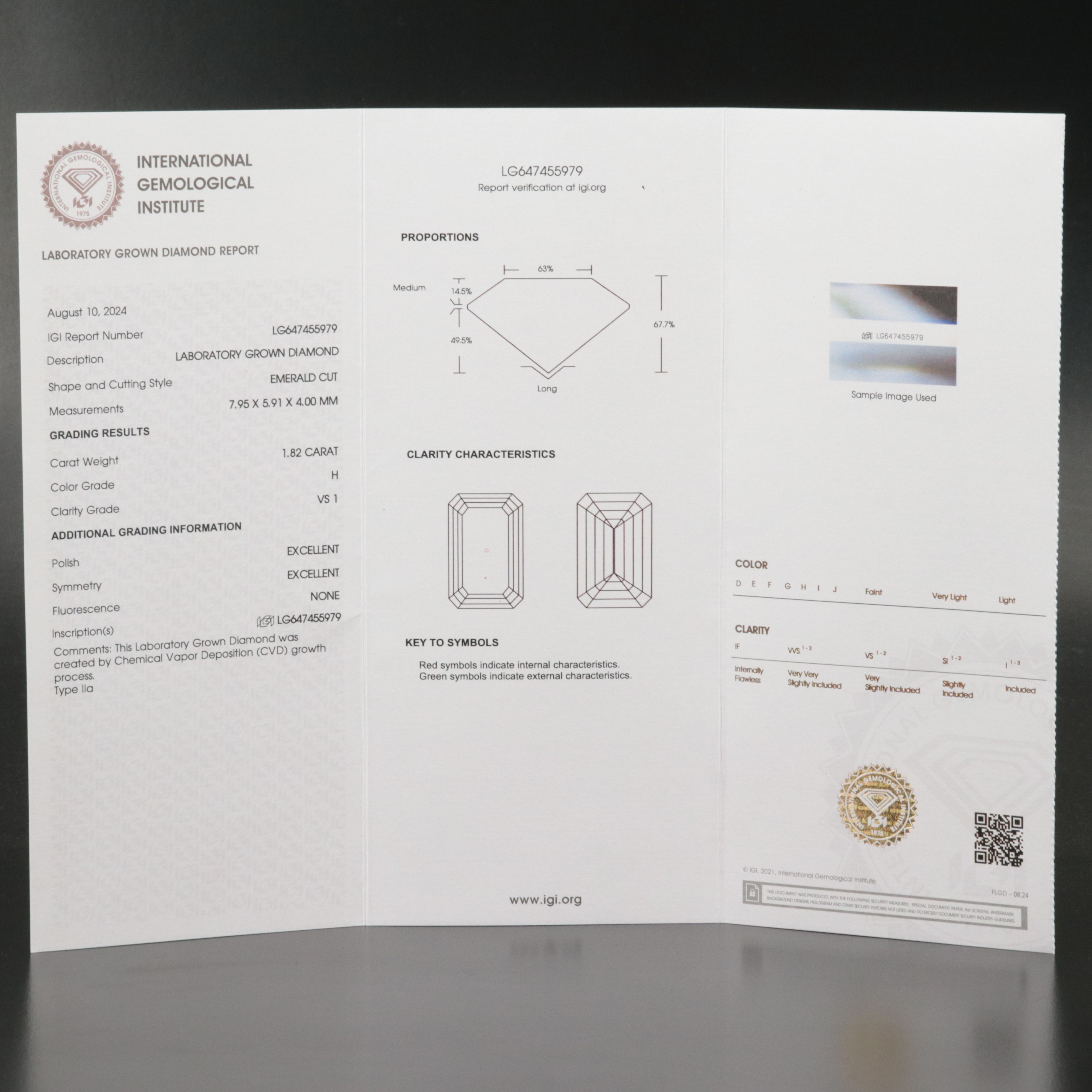 Loose 1.82 CT Lab Grown Diamond with IGI Report