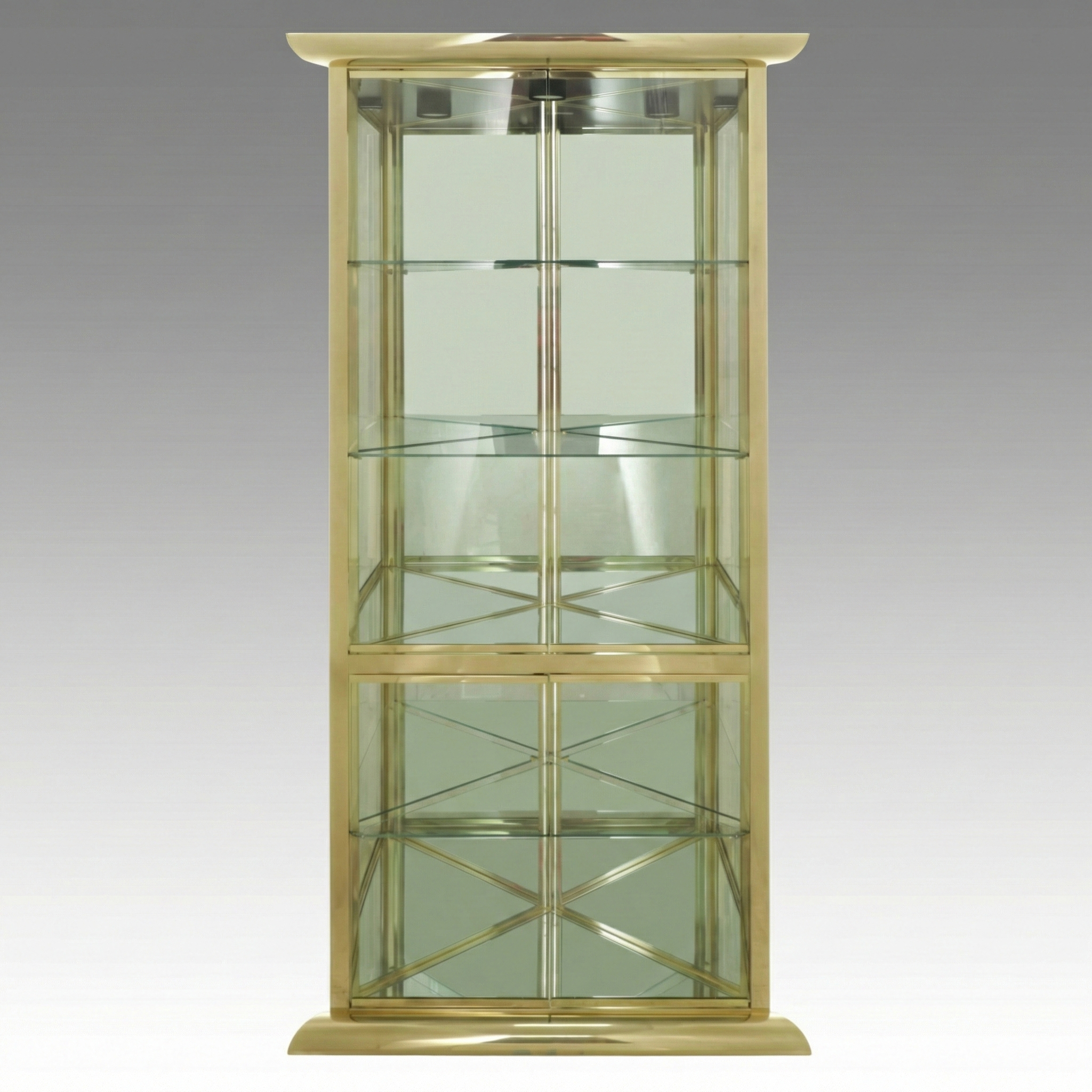 Brass Mirrored Corner Display Cabinet