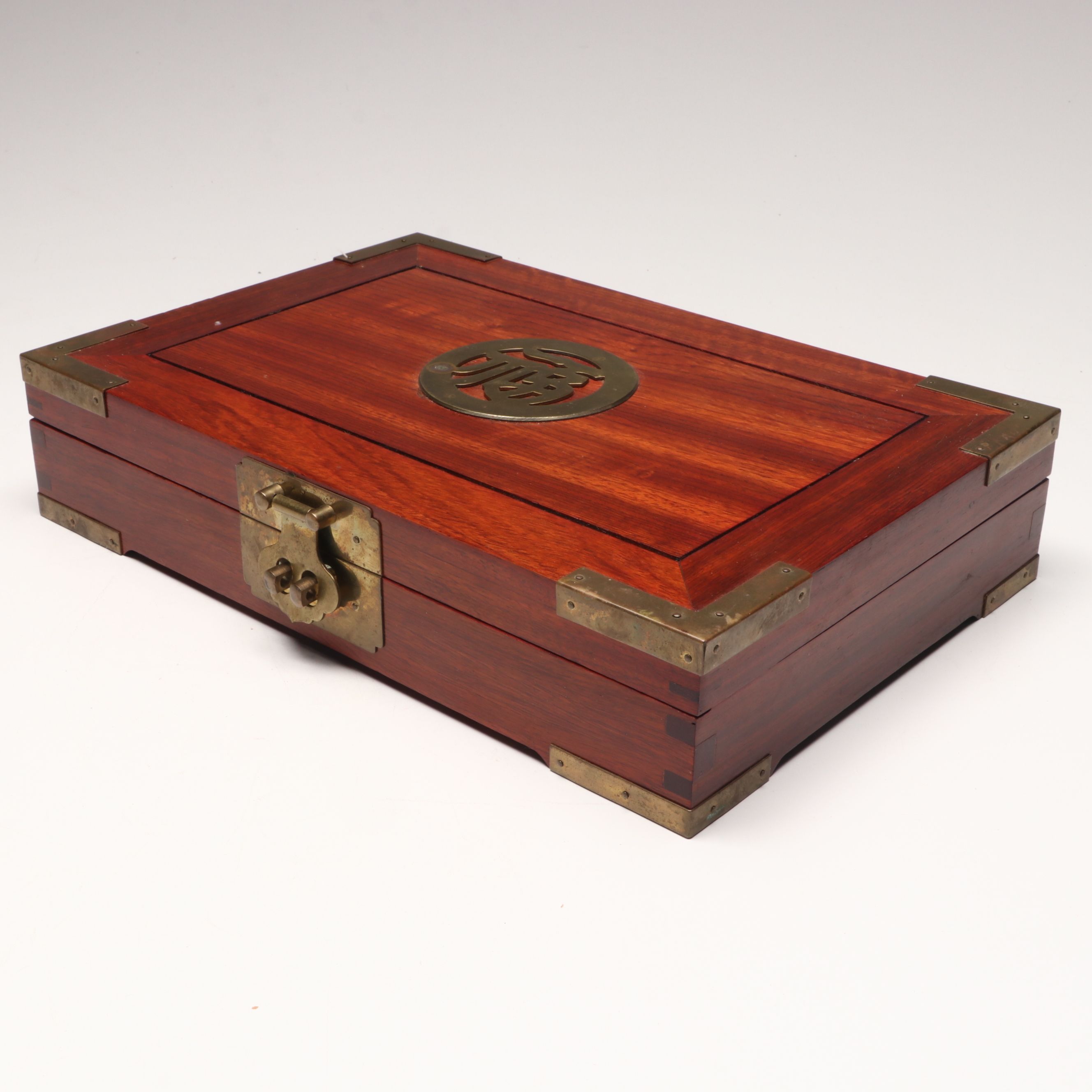 Chinese Wood Decorative Box with Brass Accents and Other Vintage Décor and Books