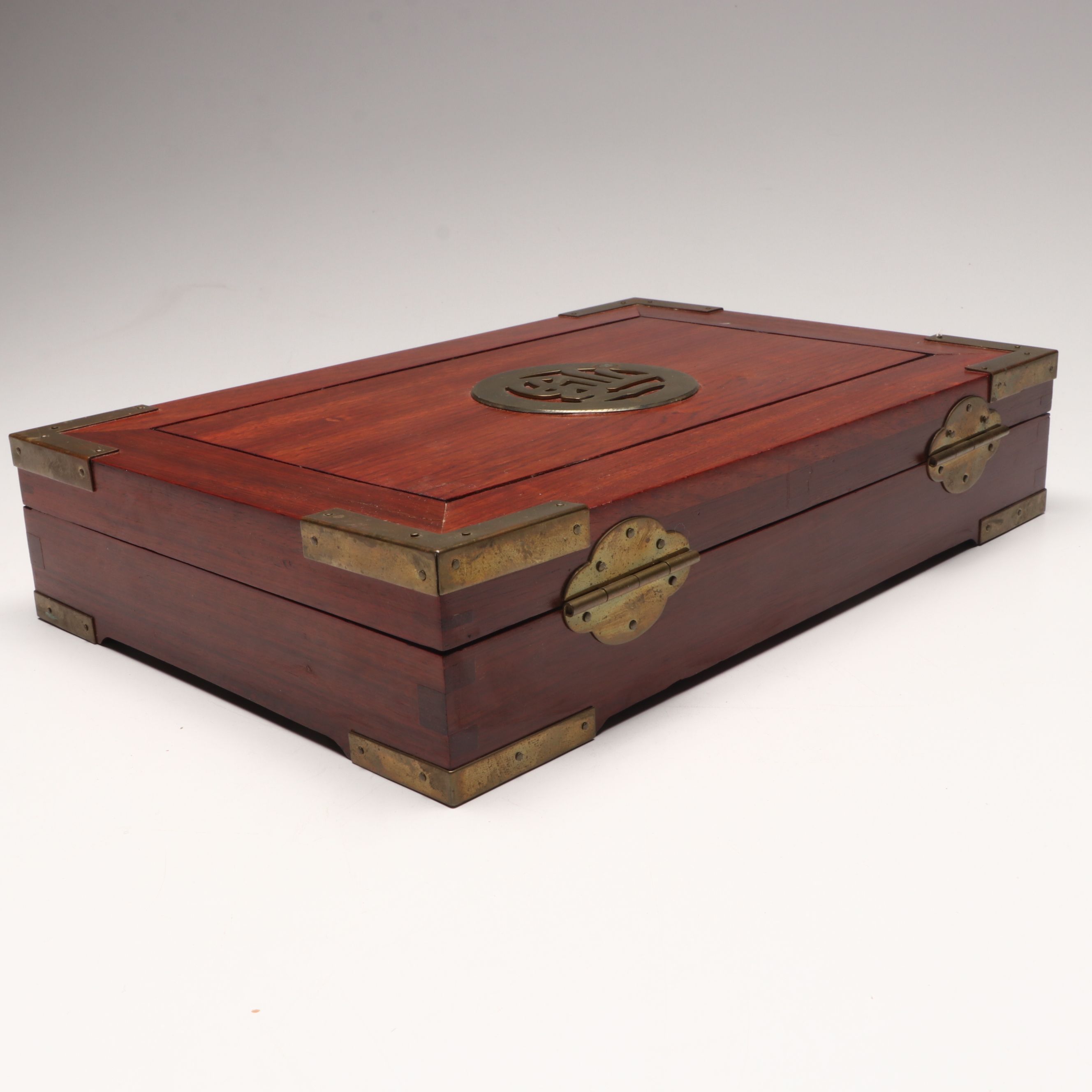 Chinese Wood Decorative Box with Brass Accents and Other Vintage Décor and Books