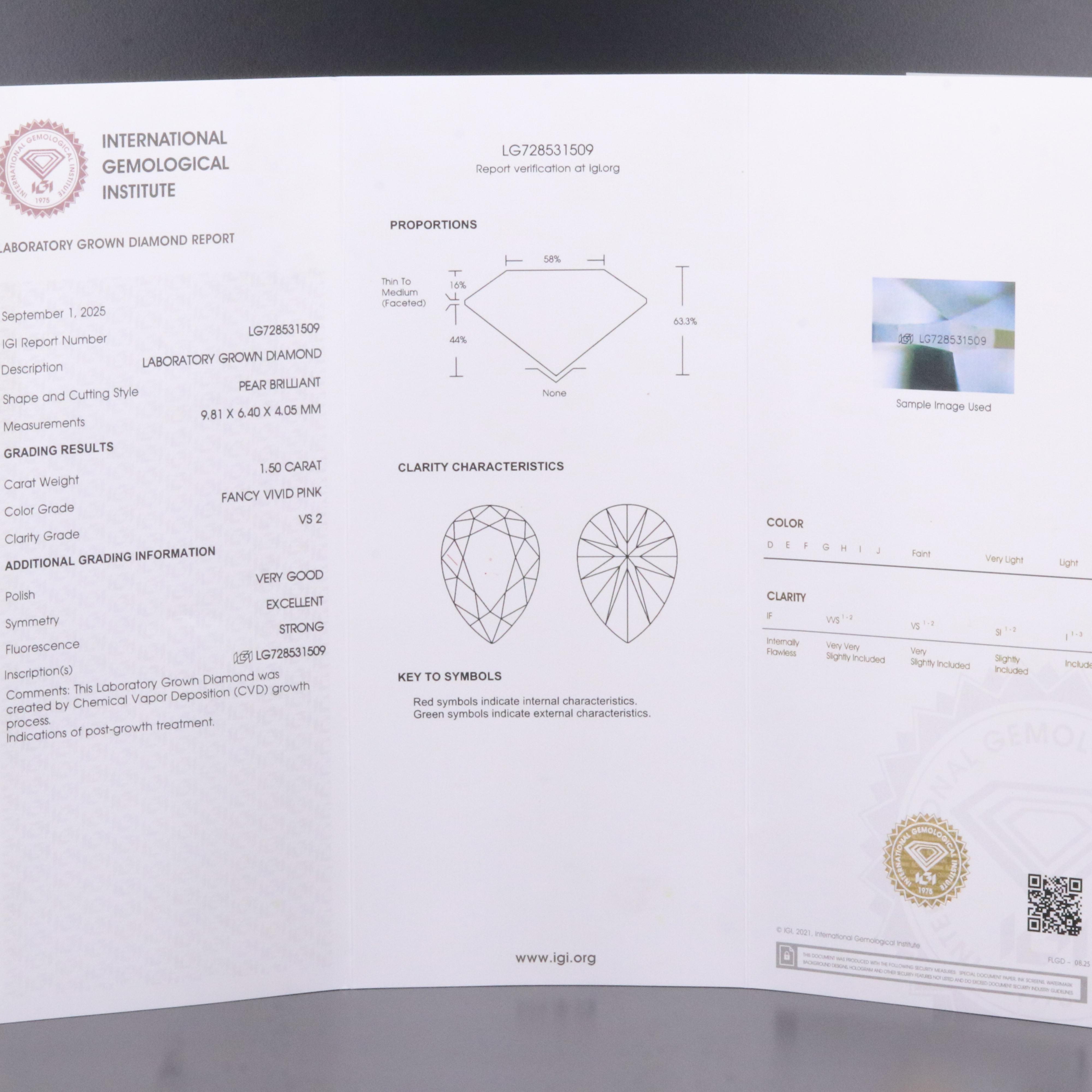 Loose 1.50 CT Lab Grown Fancy Vivid Pink Diamond with IGI Report