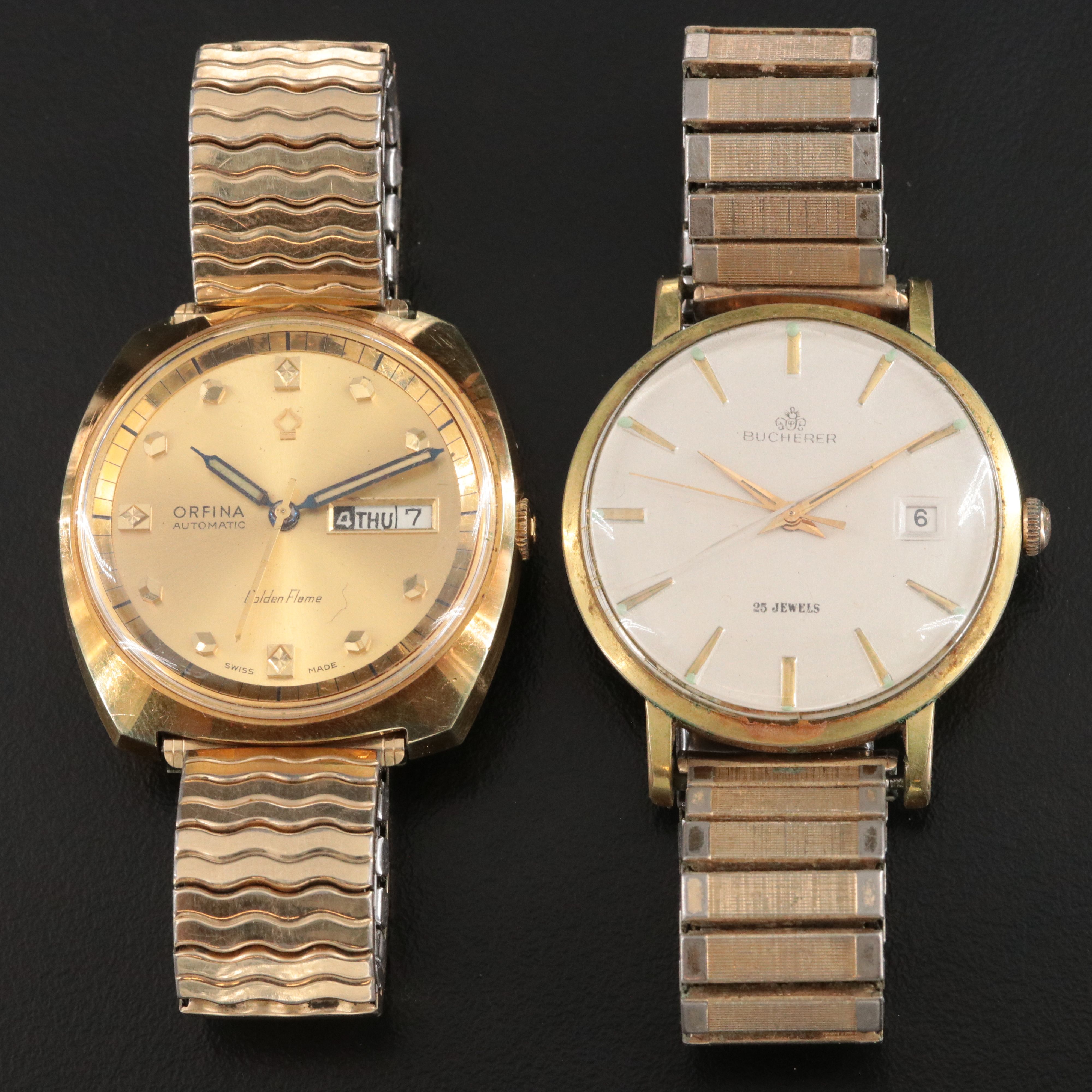 Vintage Bucherer and Orfina Automatic Gold-Tone Watches