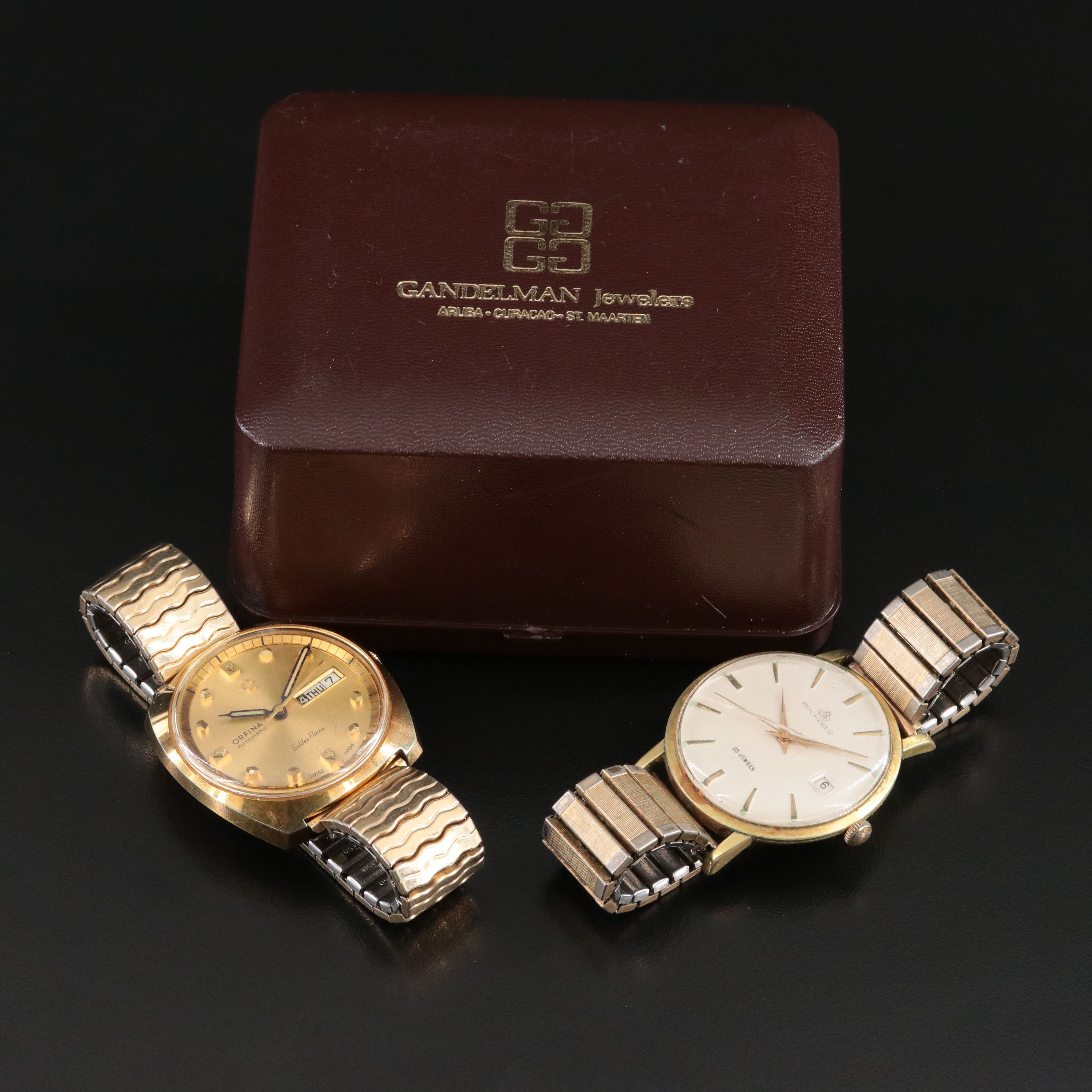Vintage Bucherer and Orfina Automatic Gold-Tone Watches