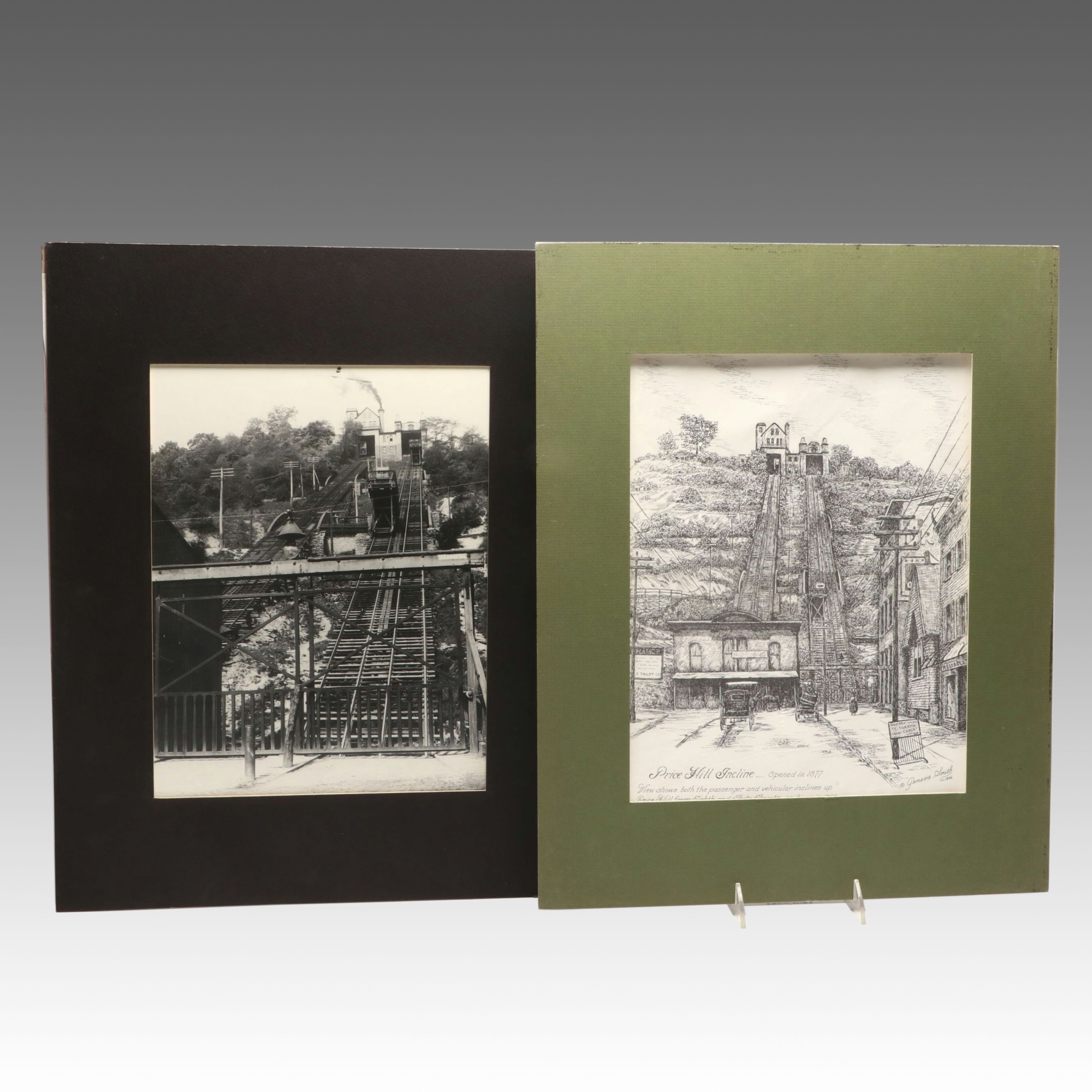 Geneva South "Price Hill Incline" Lithograph with 1906 Incline Photograph