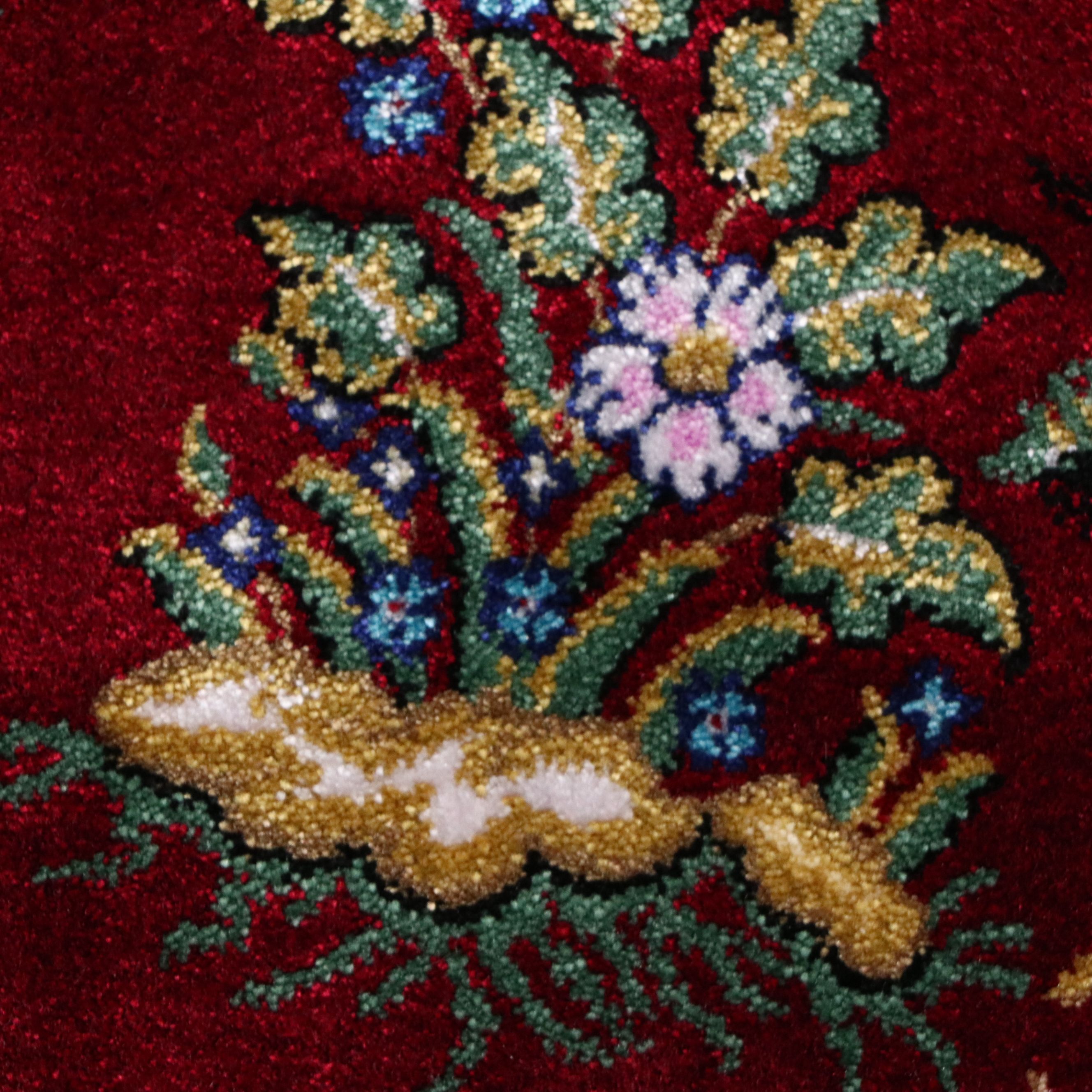 6'4 x 10'3 Hand-Knotted Persian Qom Hunting Theme Silk Area Rug