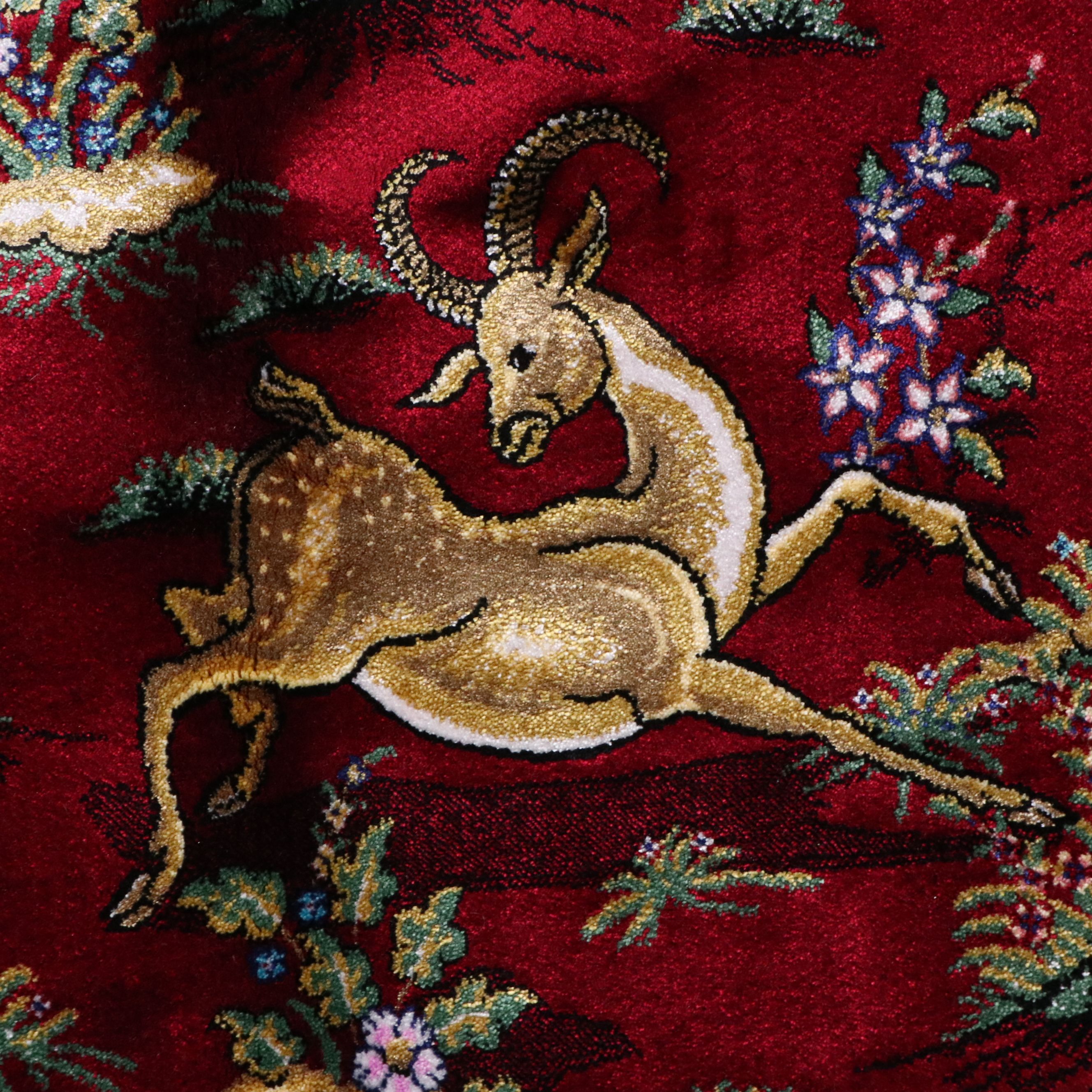 6'4 x 10'3 Hand-Knotted Persian Qom Hunting Theme Silk Area Rug