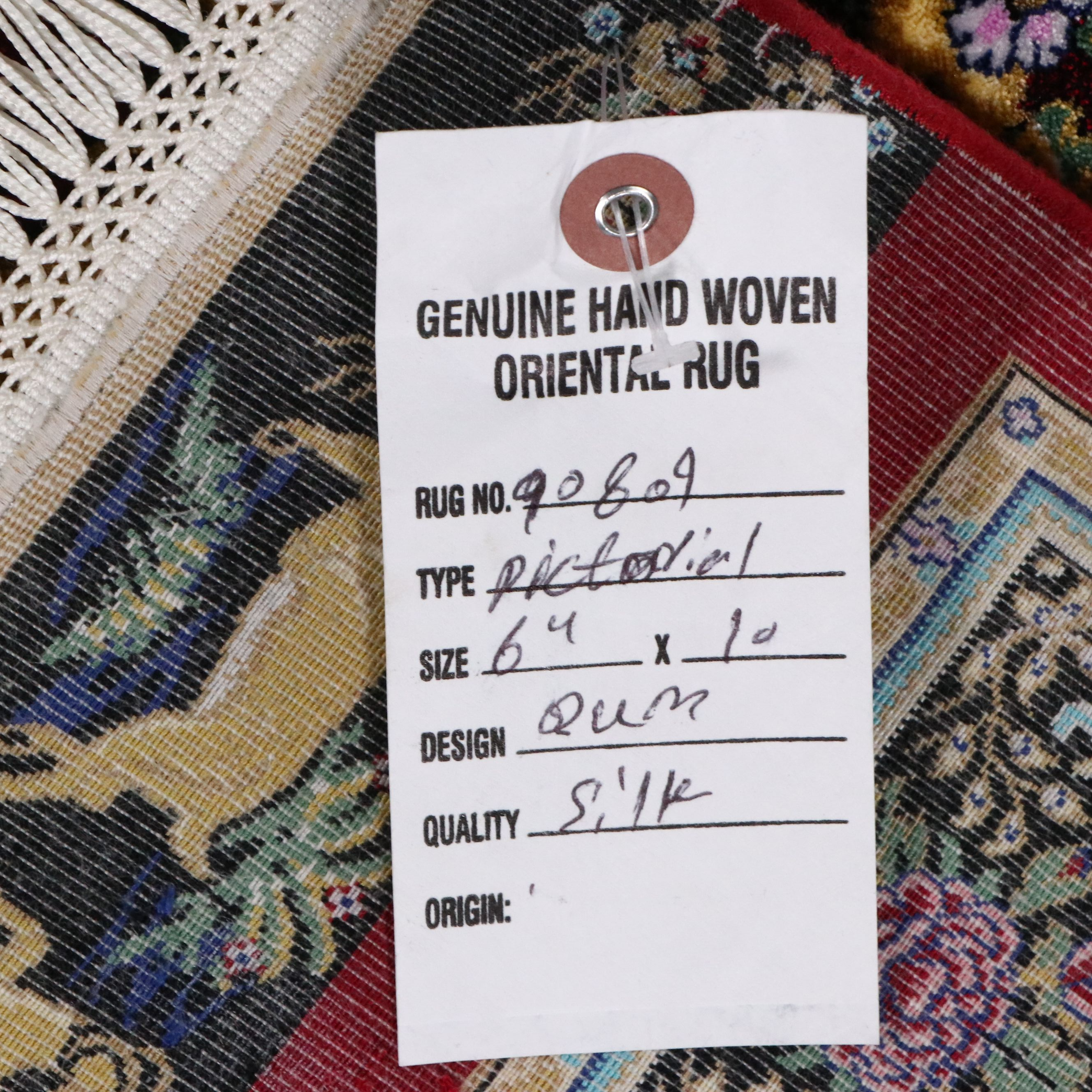 6'4 x 10'3 Hand-Knotted Persian Qom Hunting Theme Silk Area Rug