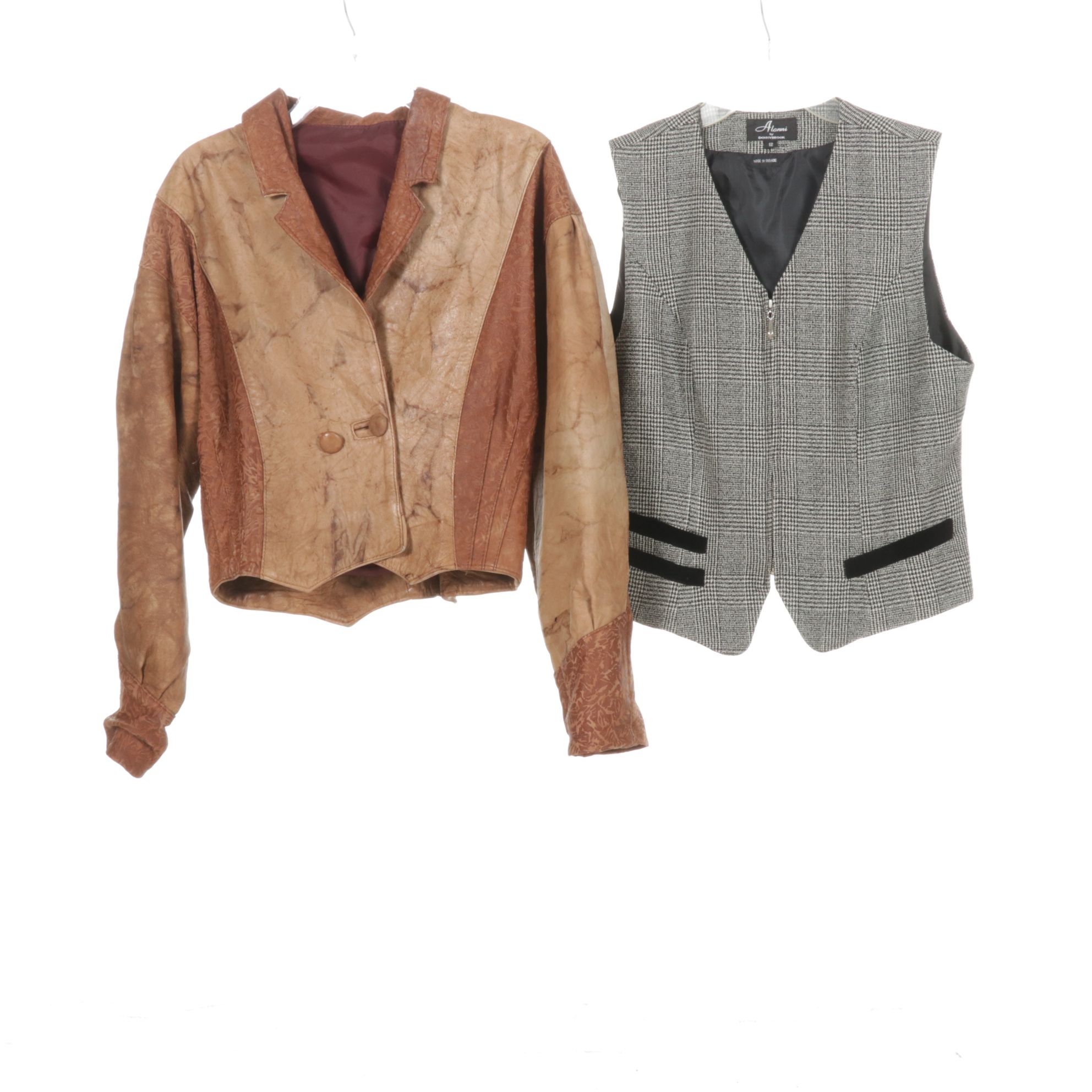 1980s Patchwork Leather Jacket, IDPDT Astro Jacket, Suede Skirt & Wool Vest