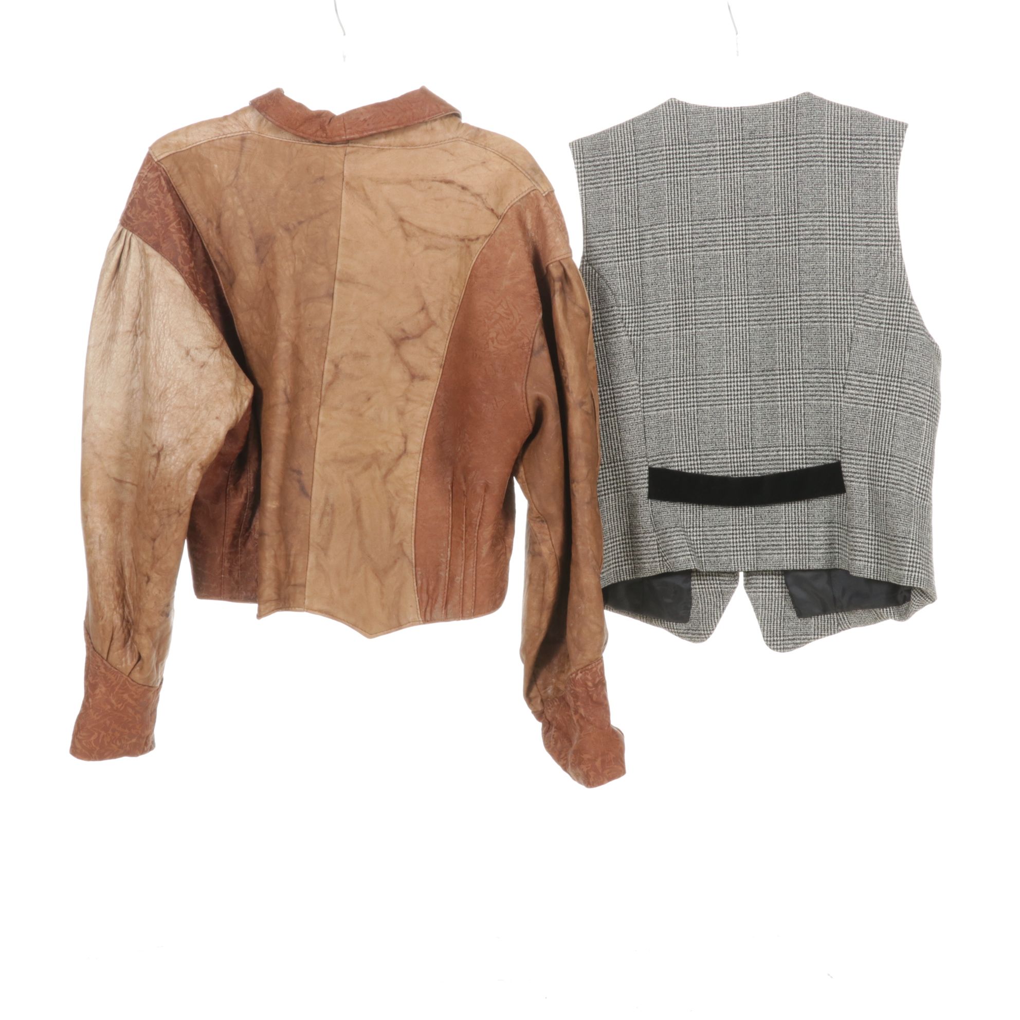 1980s Patchwork Leather Jacket, IDPDT Astro Jacket, Suede Skirt & Wool Vest