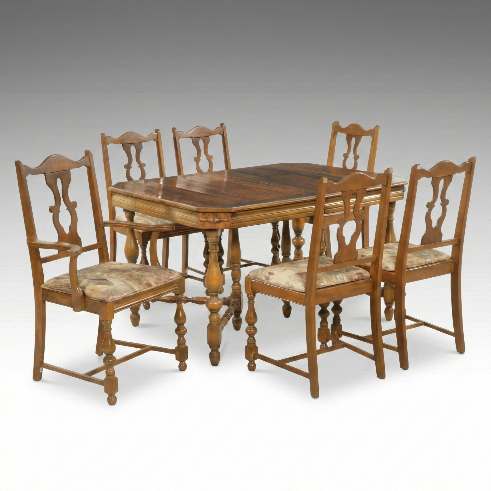 William & Mary Style Walnut Dining Table with Six Chairs