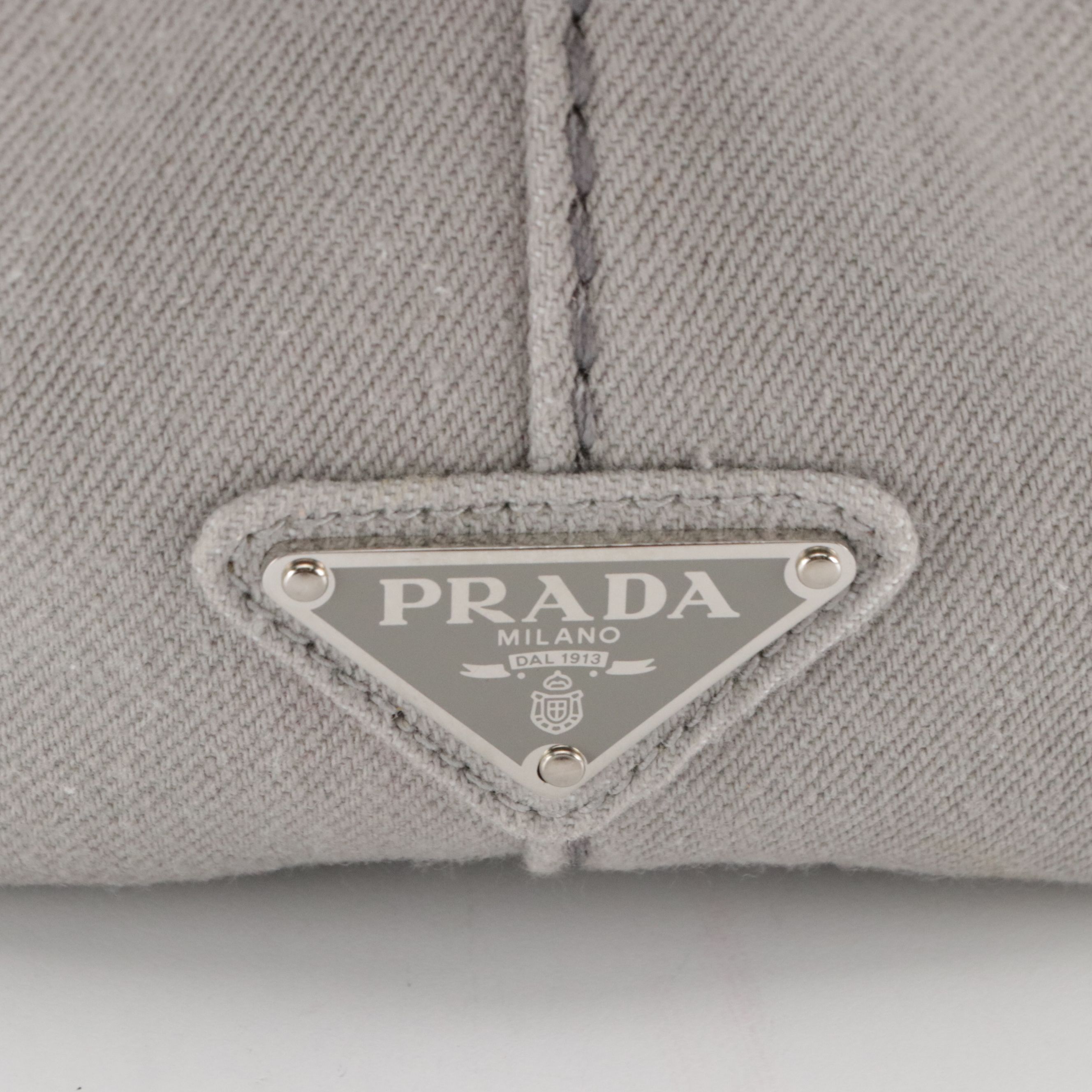 Prada Small Canapa Logo Two-Way Tote in Light Grey Denim
