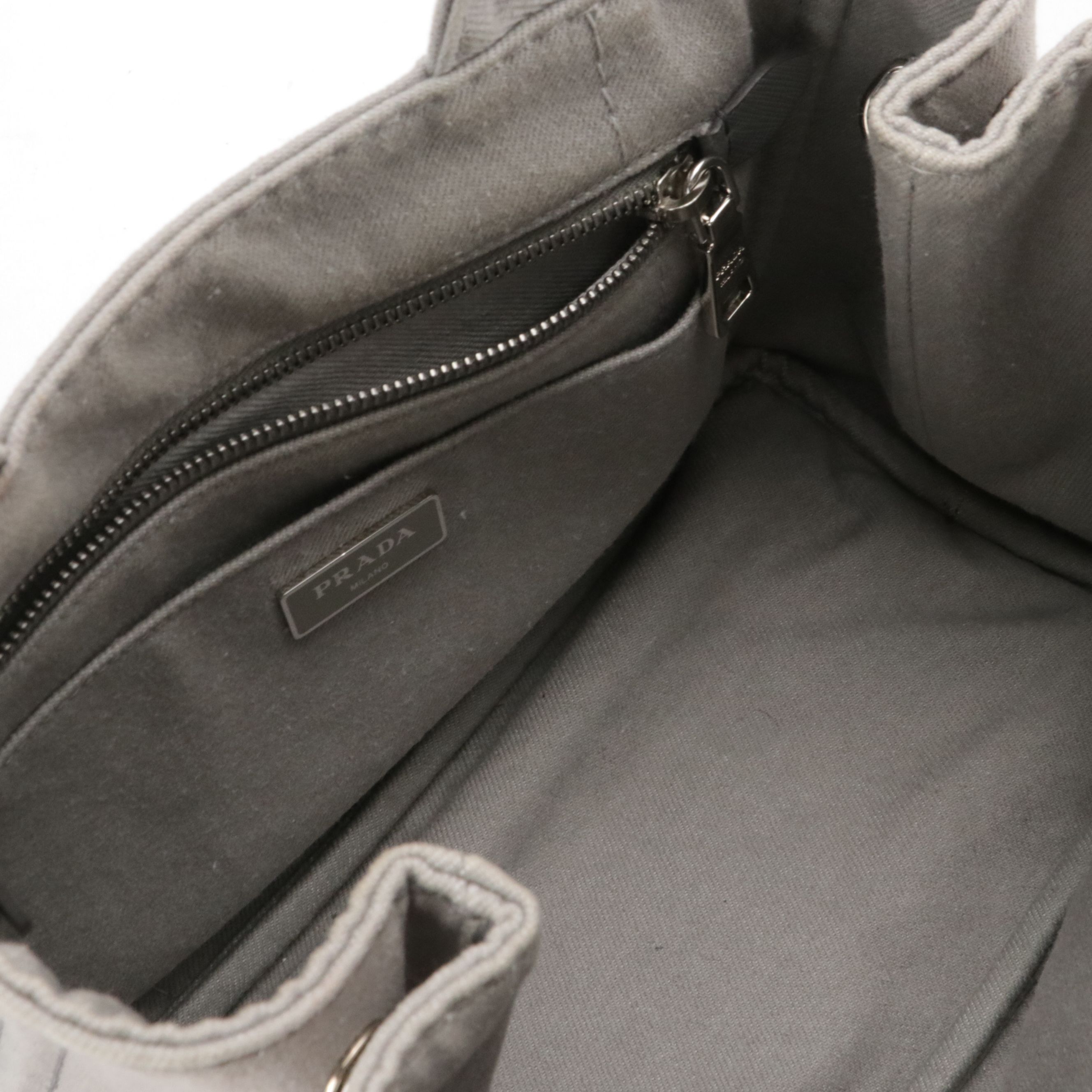 Prada Small Canapa Logo Two-Way Tote in Light Grey Denim