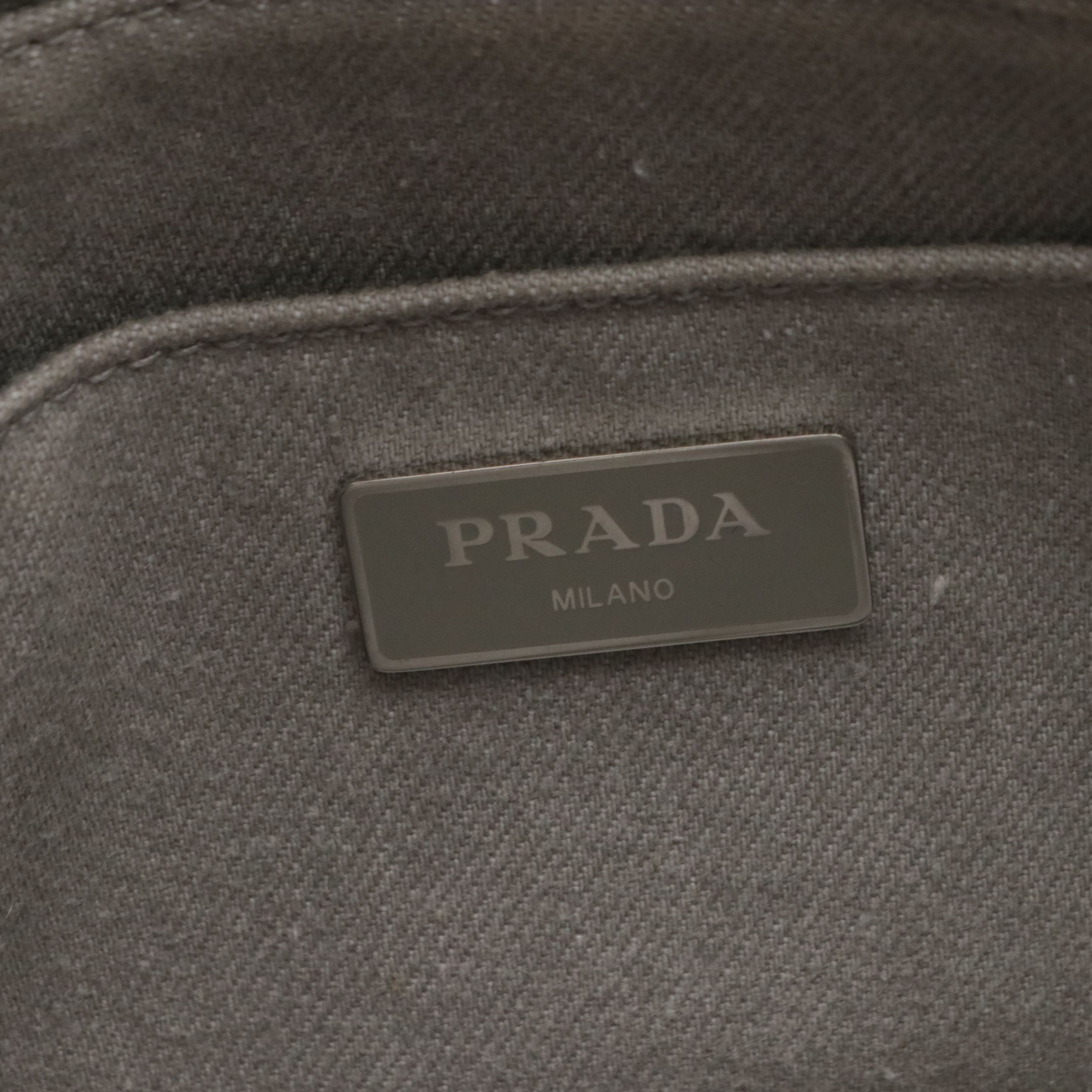 Prada Small Canapa Logo Two-Way Tote in Light Grey Denim