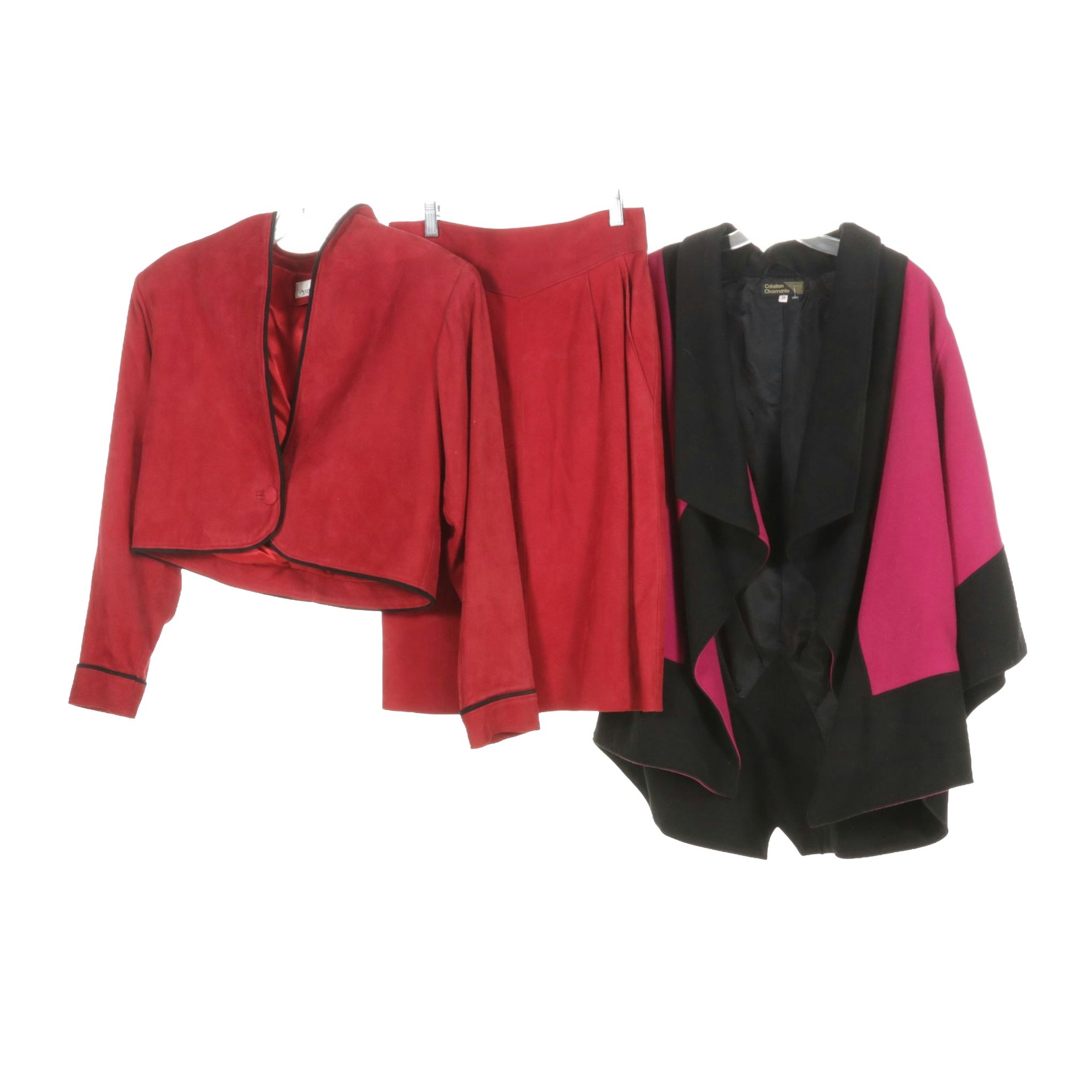 Artigianos Red Suede Bolero and Skirt with Création Charmante Cape Cardigan