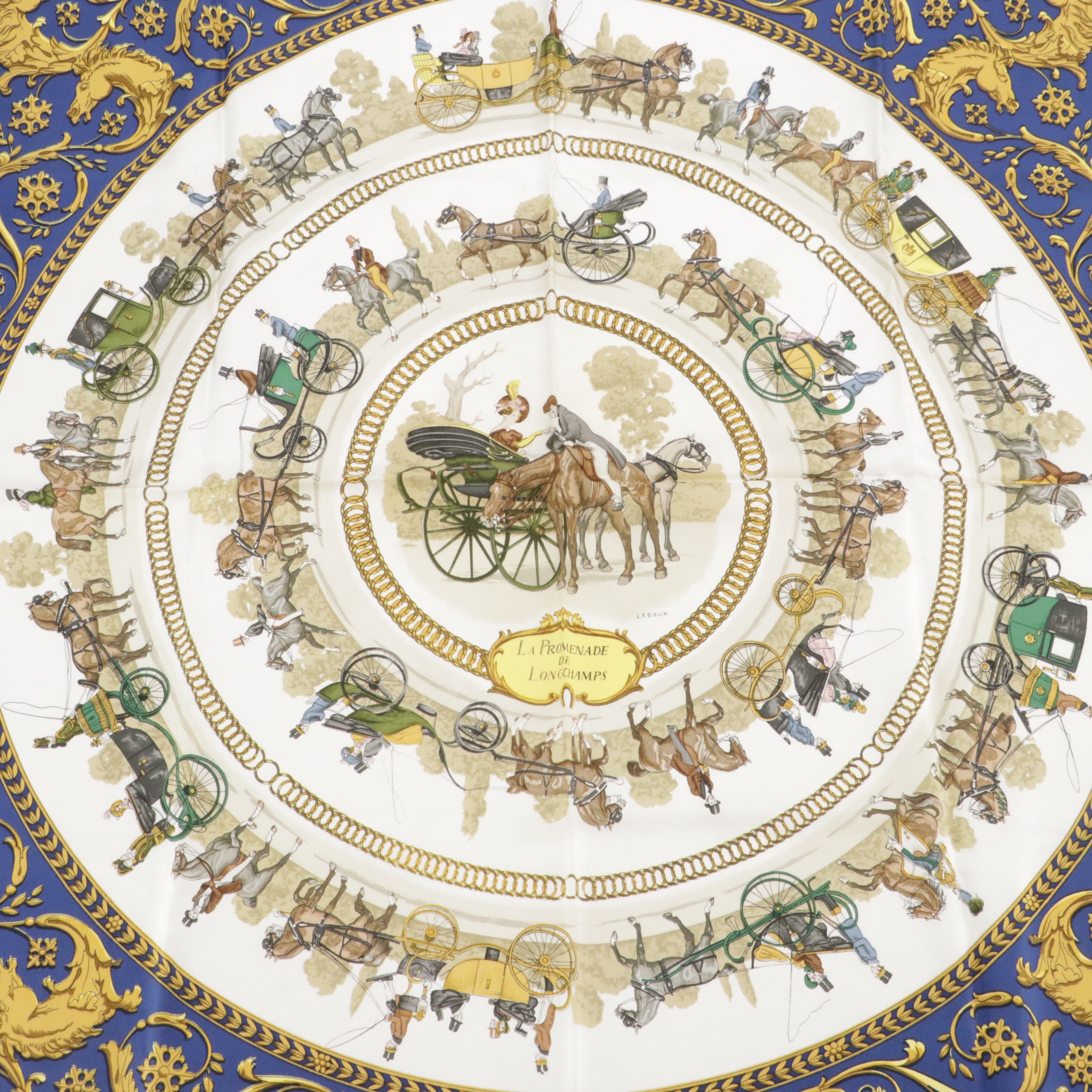 Hermès "La Promenade De Longchamps" Scarf 90 in Silk Twill