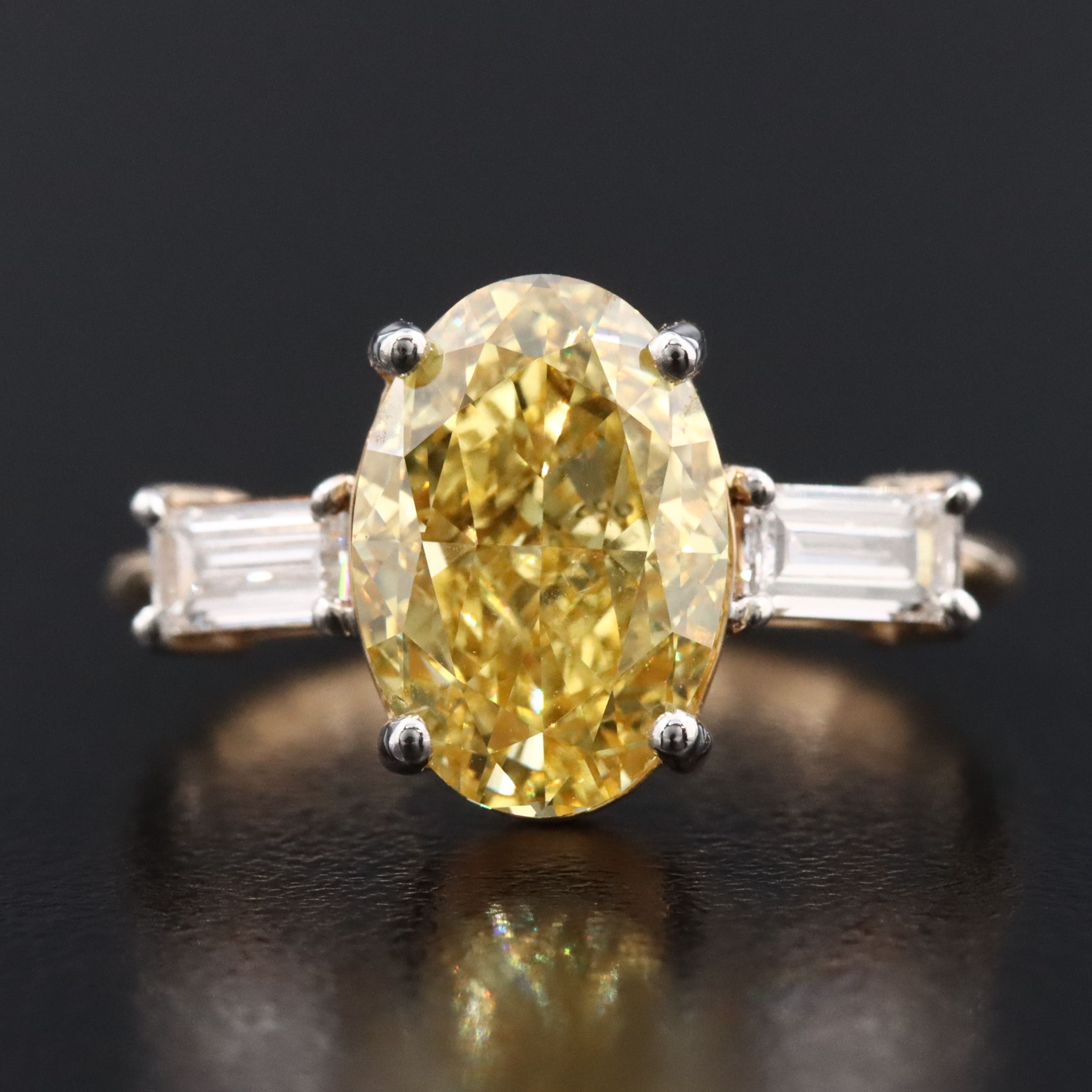 18K 3.39 CTW Lab Grown Diamond Ring, Fancy Vivid Yellow Center and IGI Report