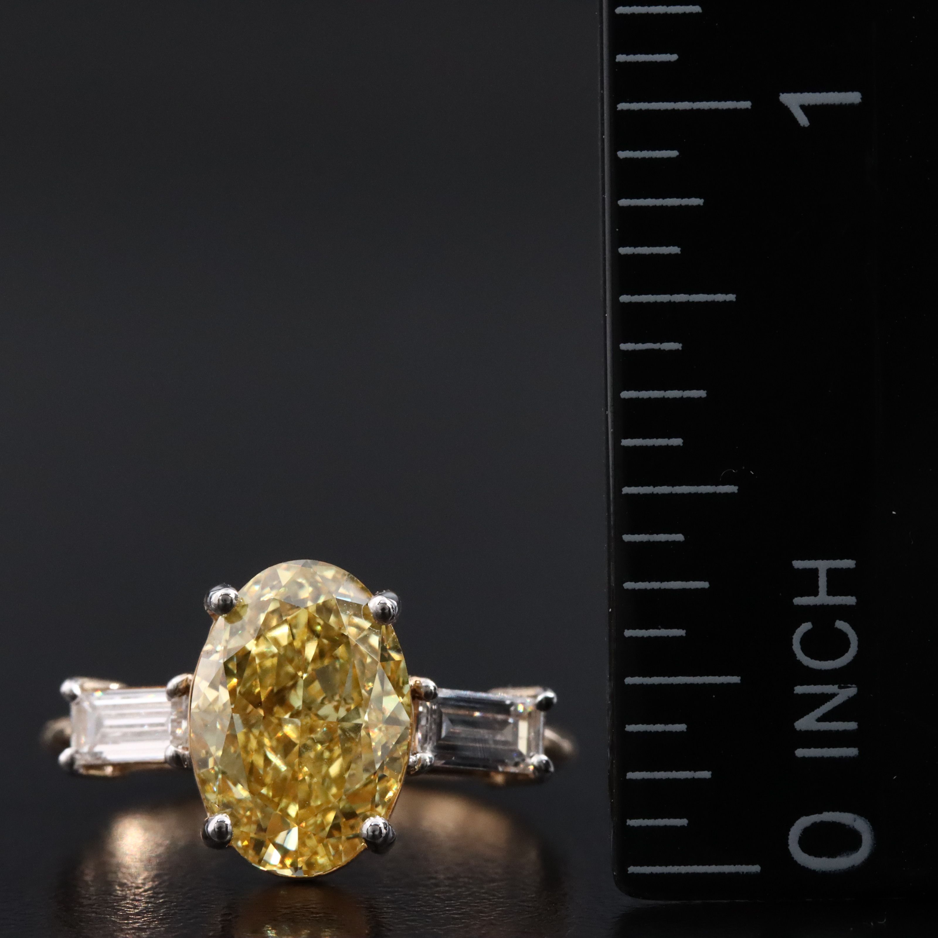 18K 3.39 CTW Lab Grown Diamond Ring, Fancy Vivid Yellow Center and IGI Report