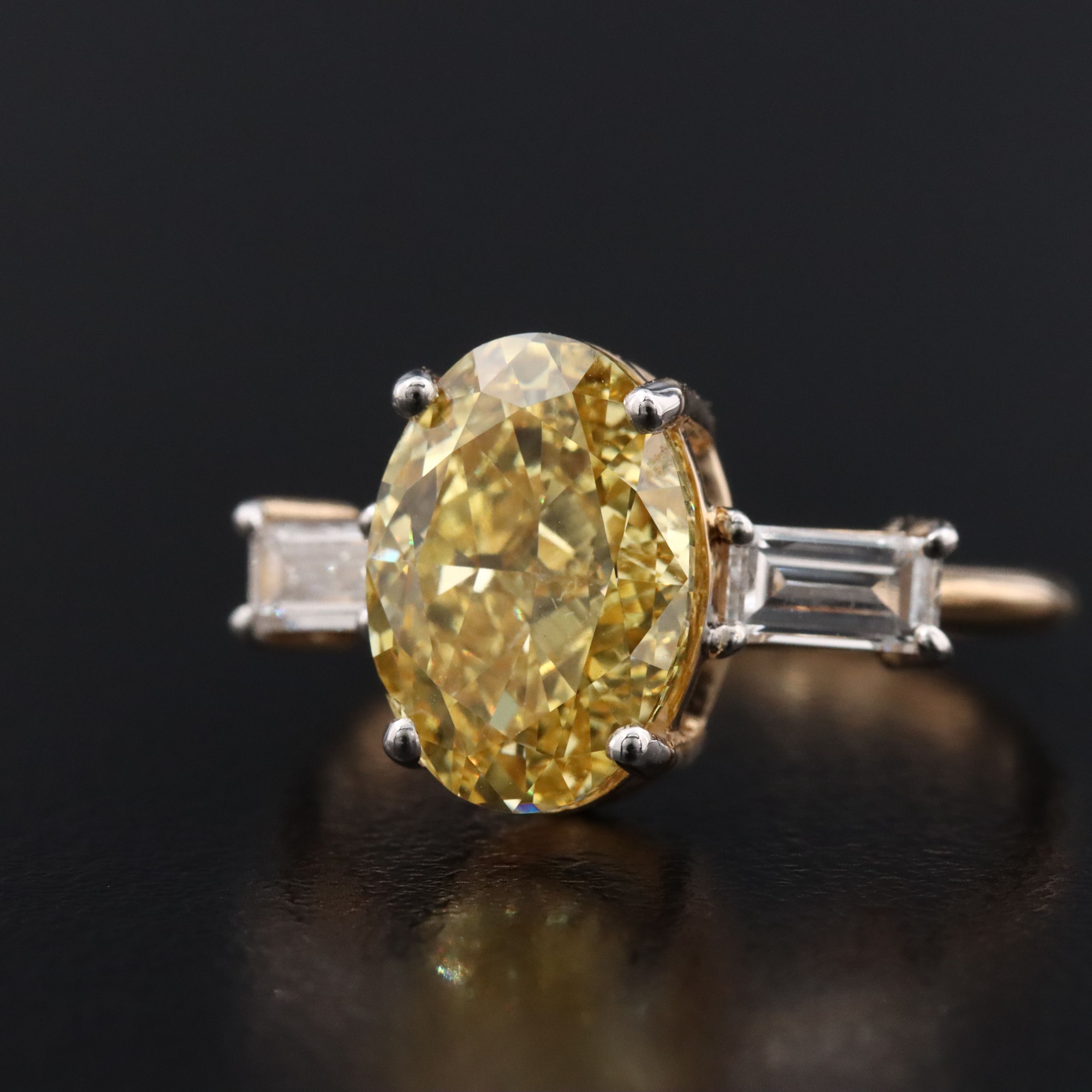 18K 3.39 CTW Lab Grown Diamond Ring, Fancy Vivid Yellow Center and IGI Report