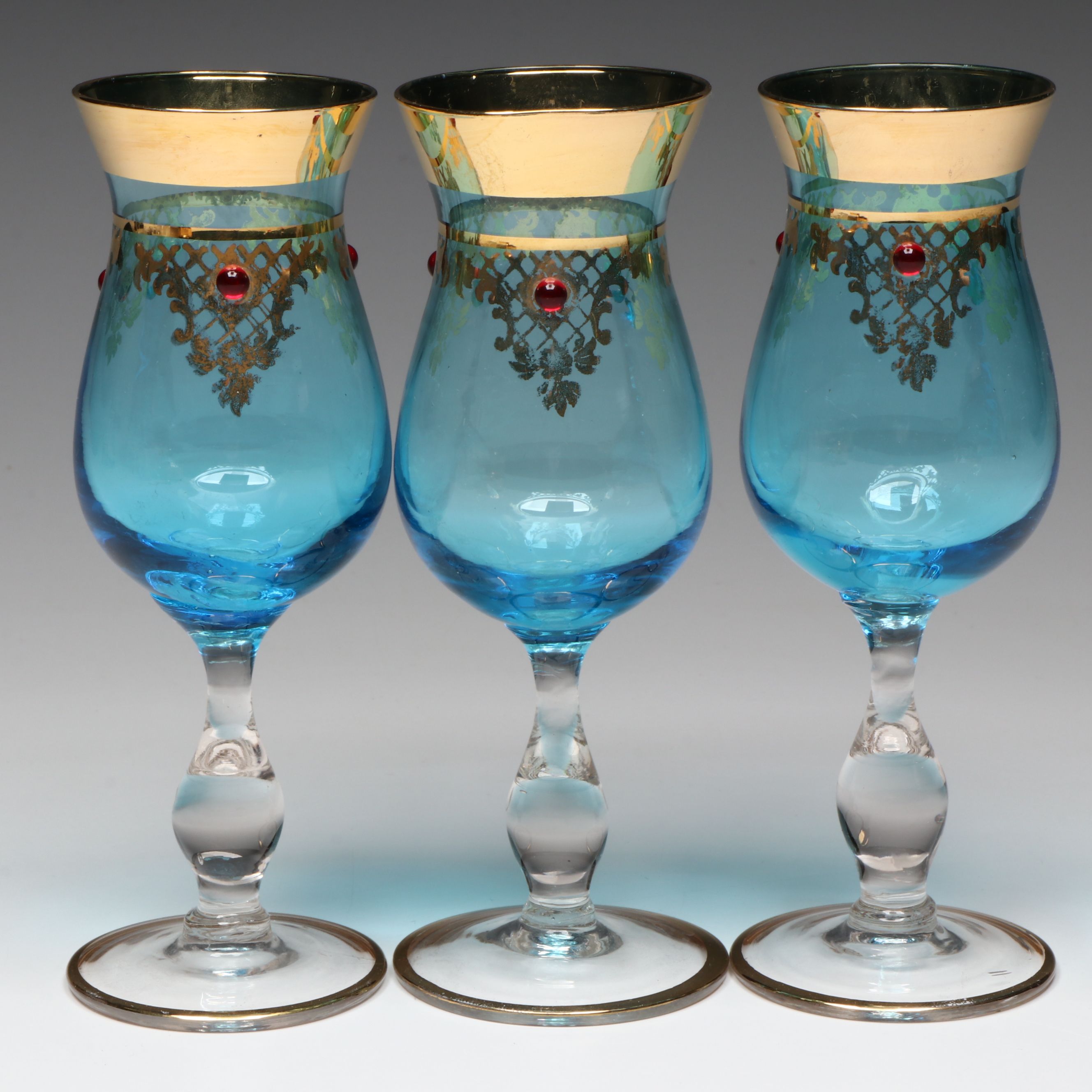 Italian Venetian Style Art Glass Stemware and Other Electroplate Tableware
