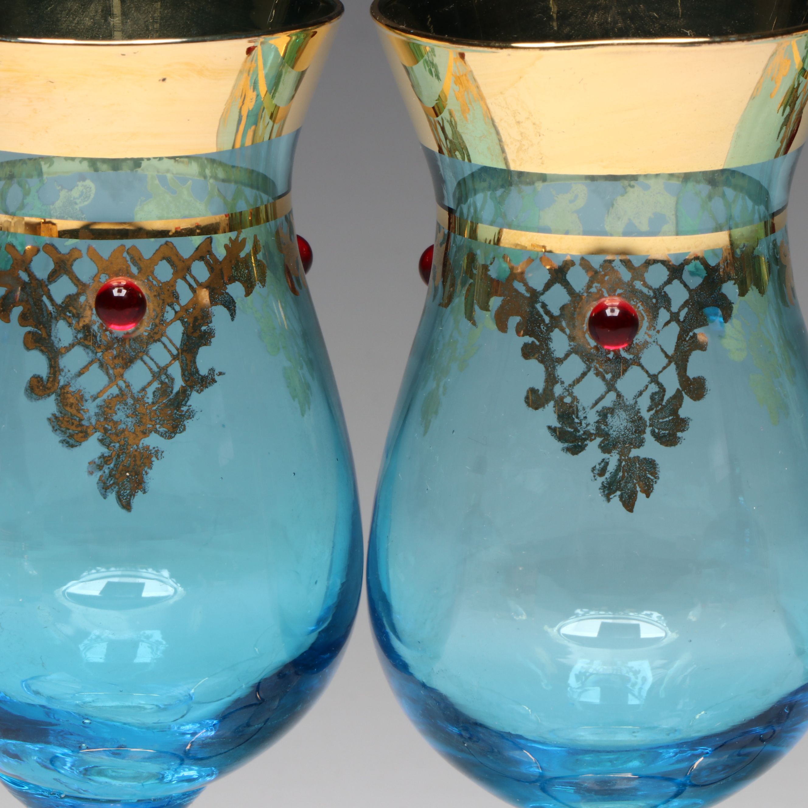 Italian Venetian Style Art Glass Stemware and Other Electroplate Tableware