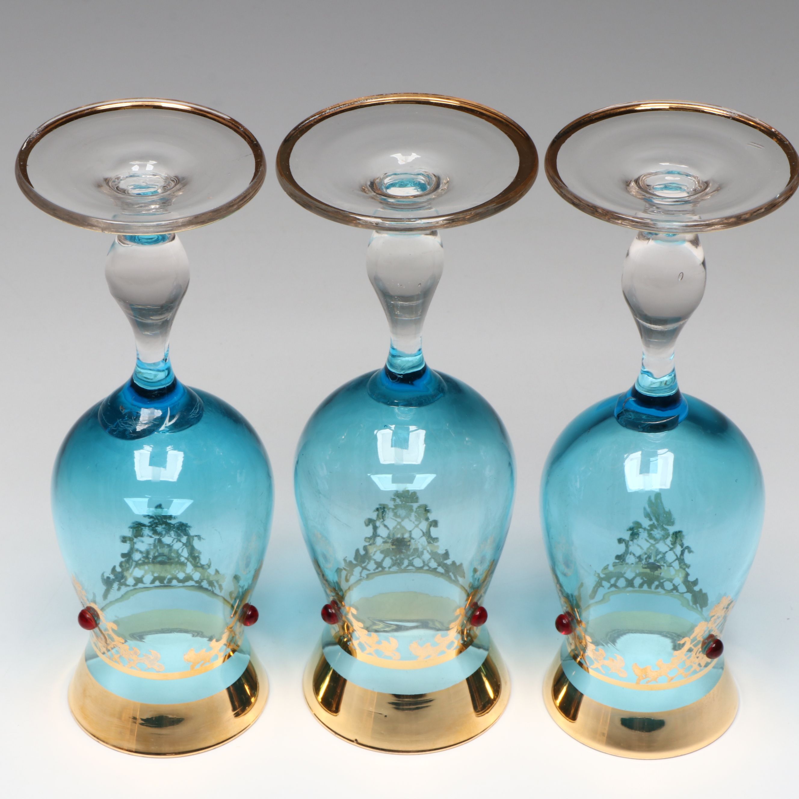Italian Venetian Style Art Glass Stemware and Other Electroplate Tableware