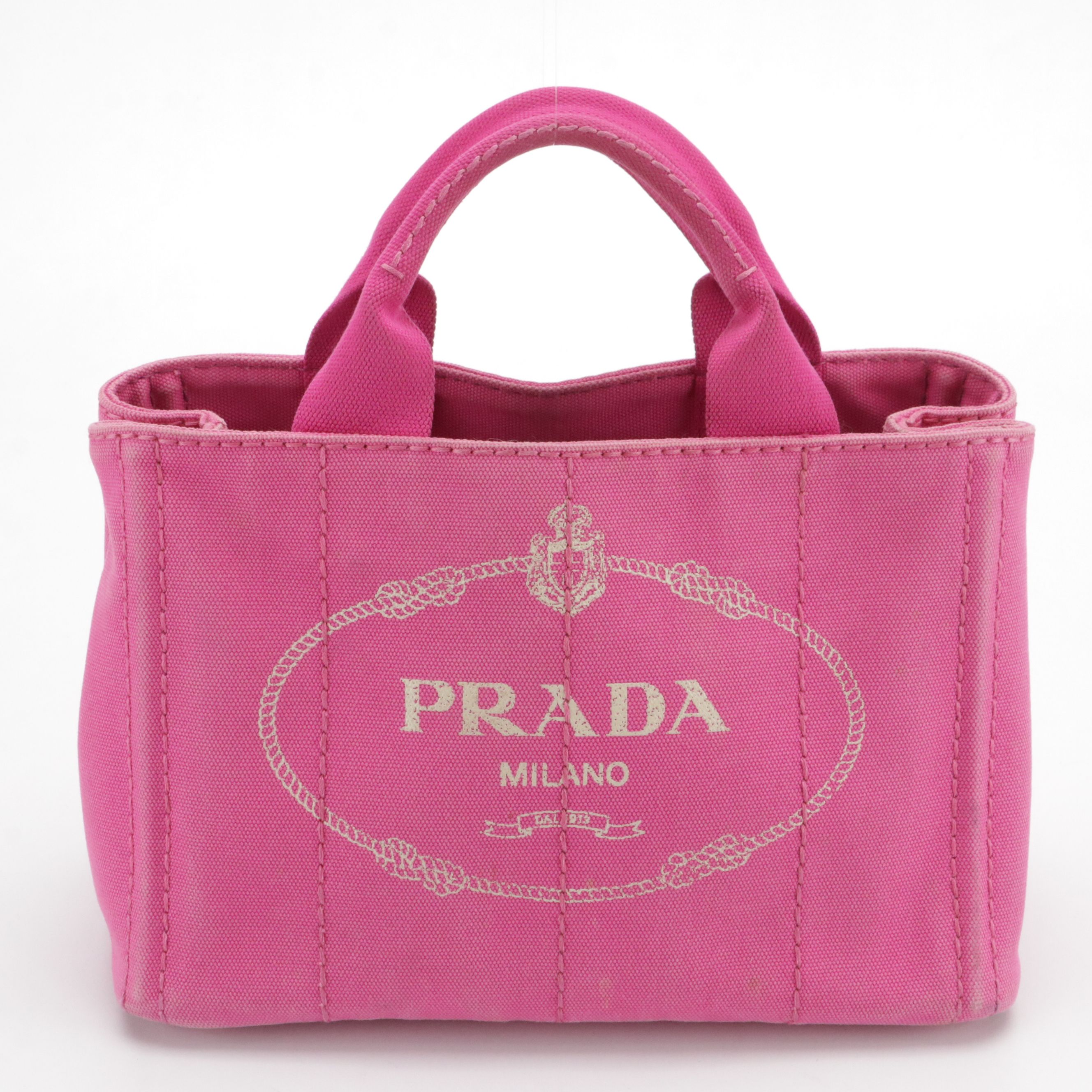 Prada Small Canapa Logo Two-Way Tote in Pink Canvas