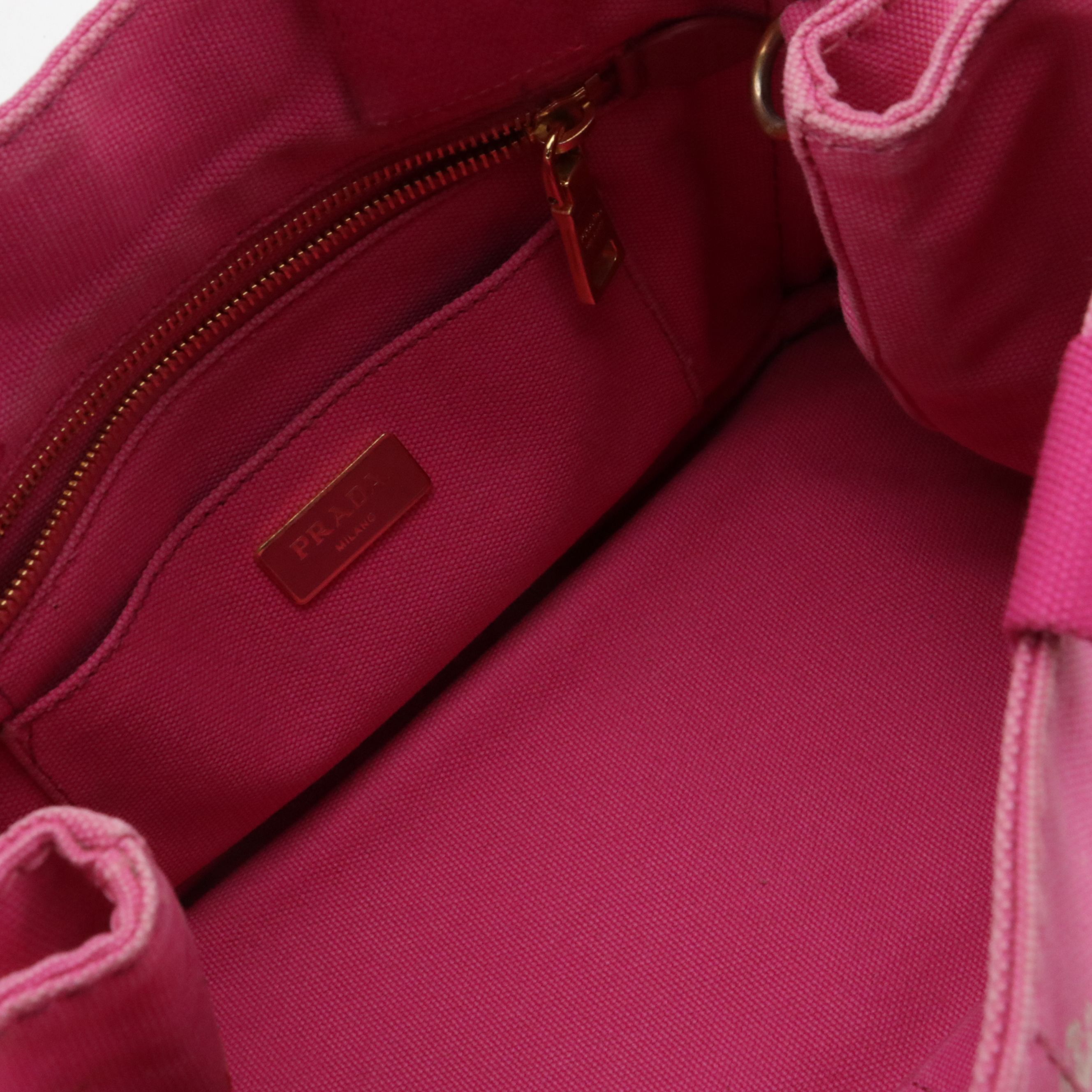 Prada Small Canapa Logo Two-Way Tote in Pink Canvas