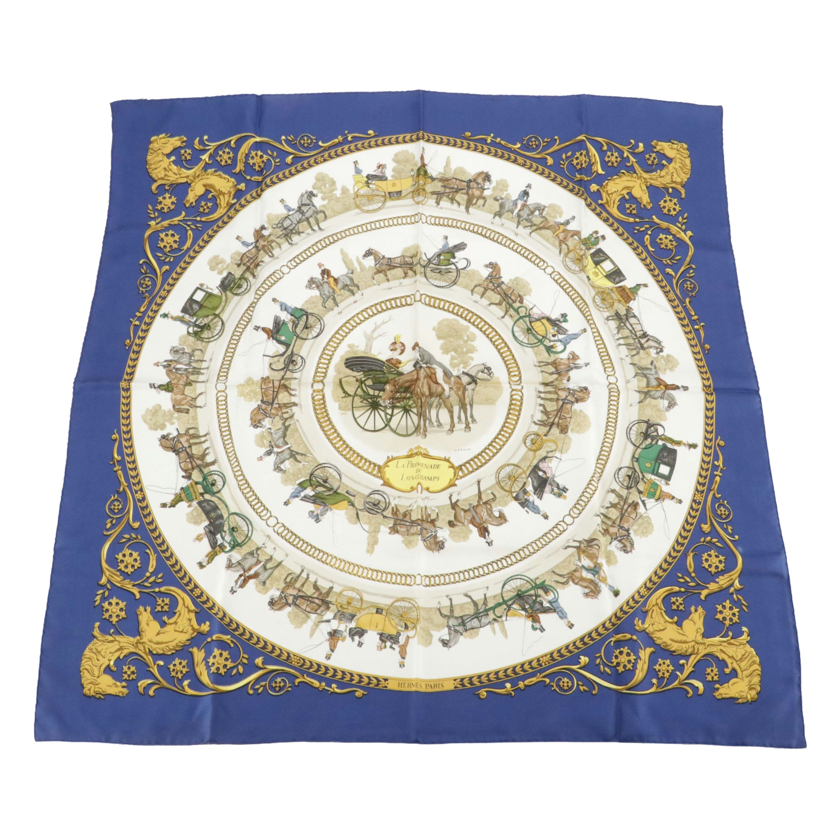Hermès "La Promenade De Longchamps" Scarf 90 in Silk Twill